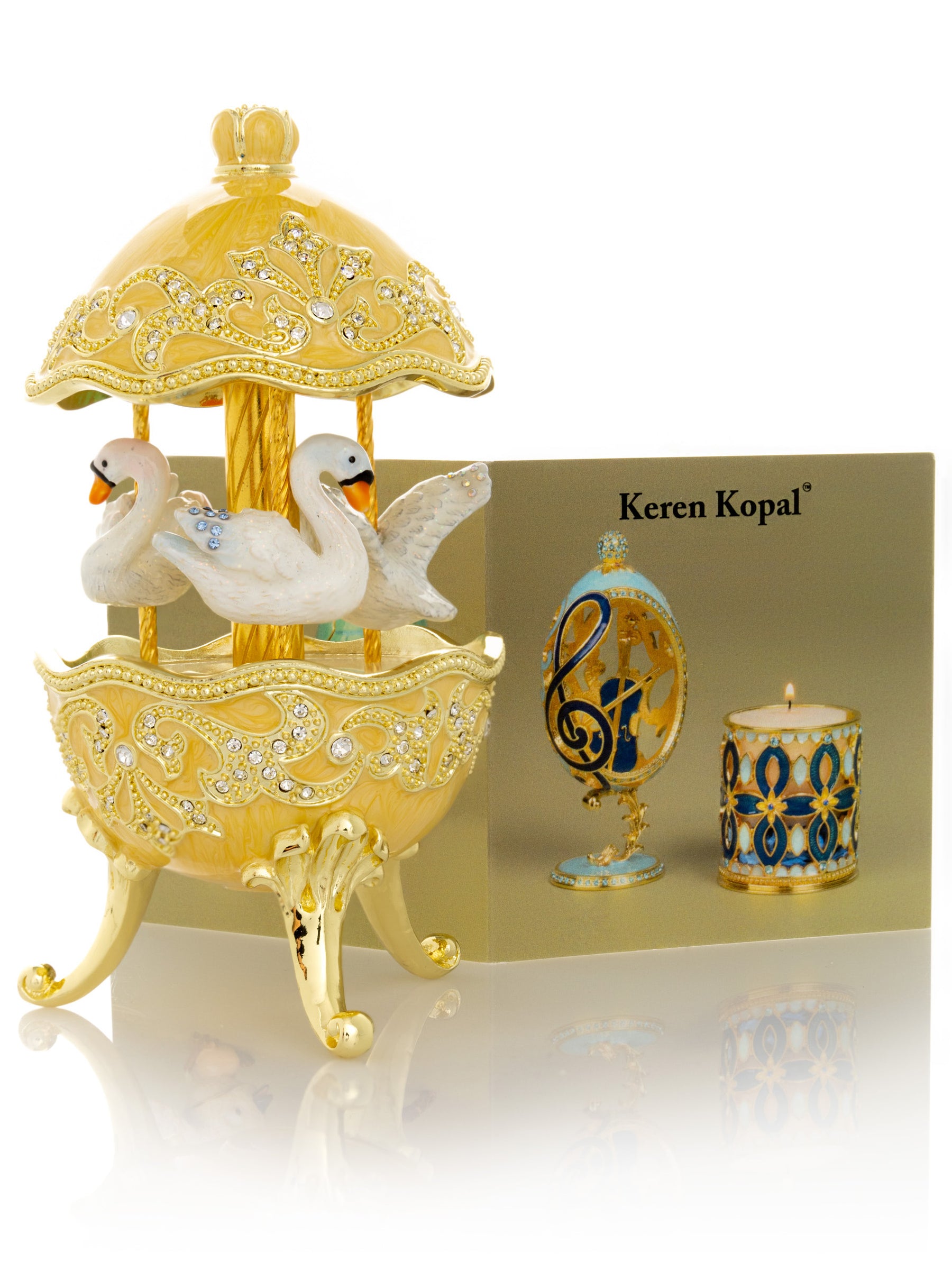 Keren Kopal Yellow Carousel Egg with White Swans