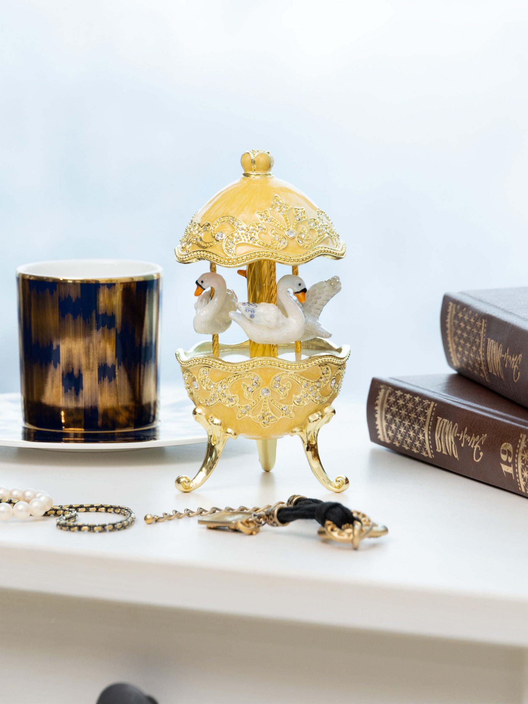 Keren Kopal Yellow Carousel Egg with White Swans