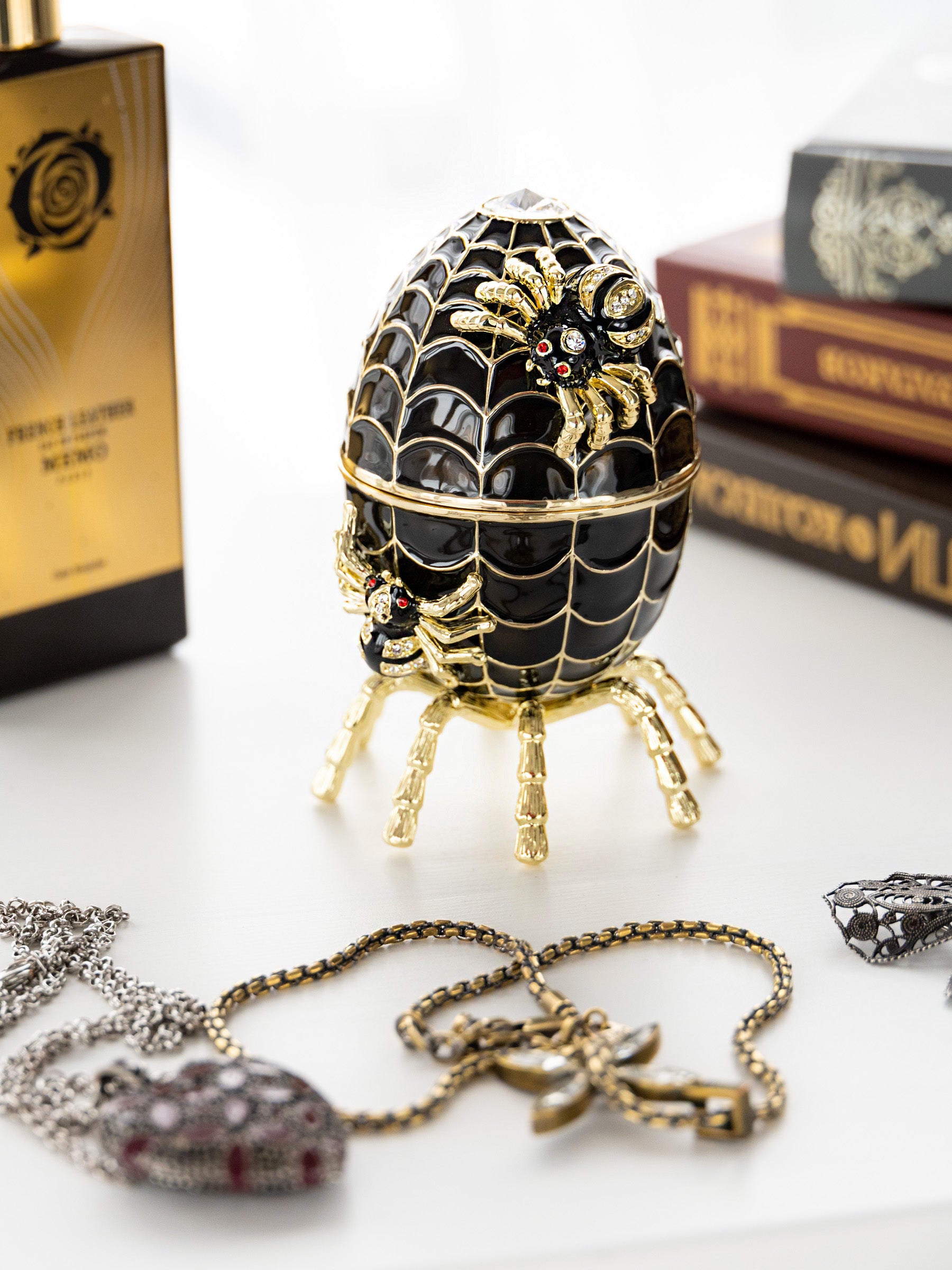 Keren Kopal Black Faberge Egg Spiderweb Decoration Music Playing Egg