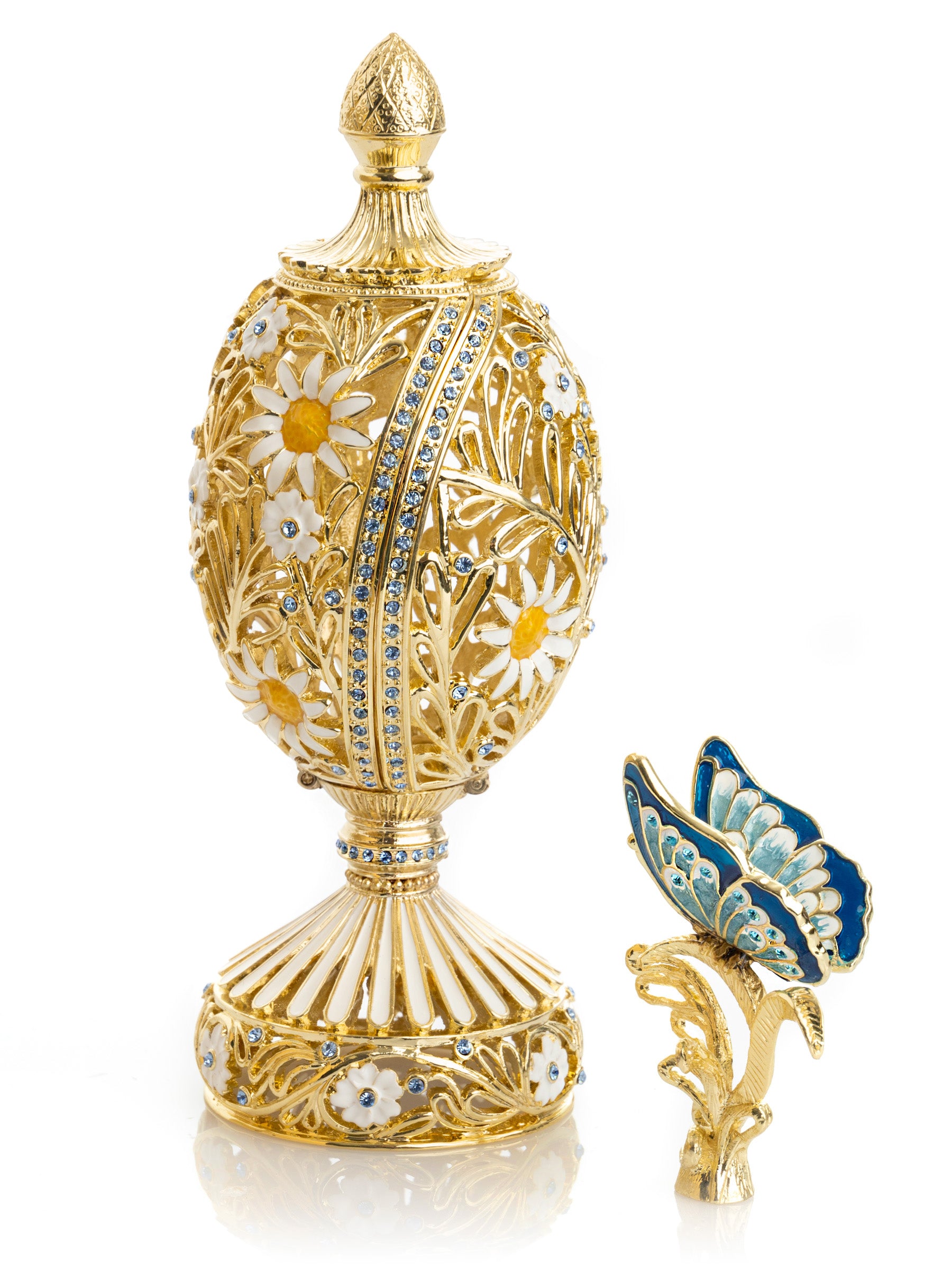 Keren Kopal White Faberge Egg with Butterfly Inside