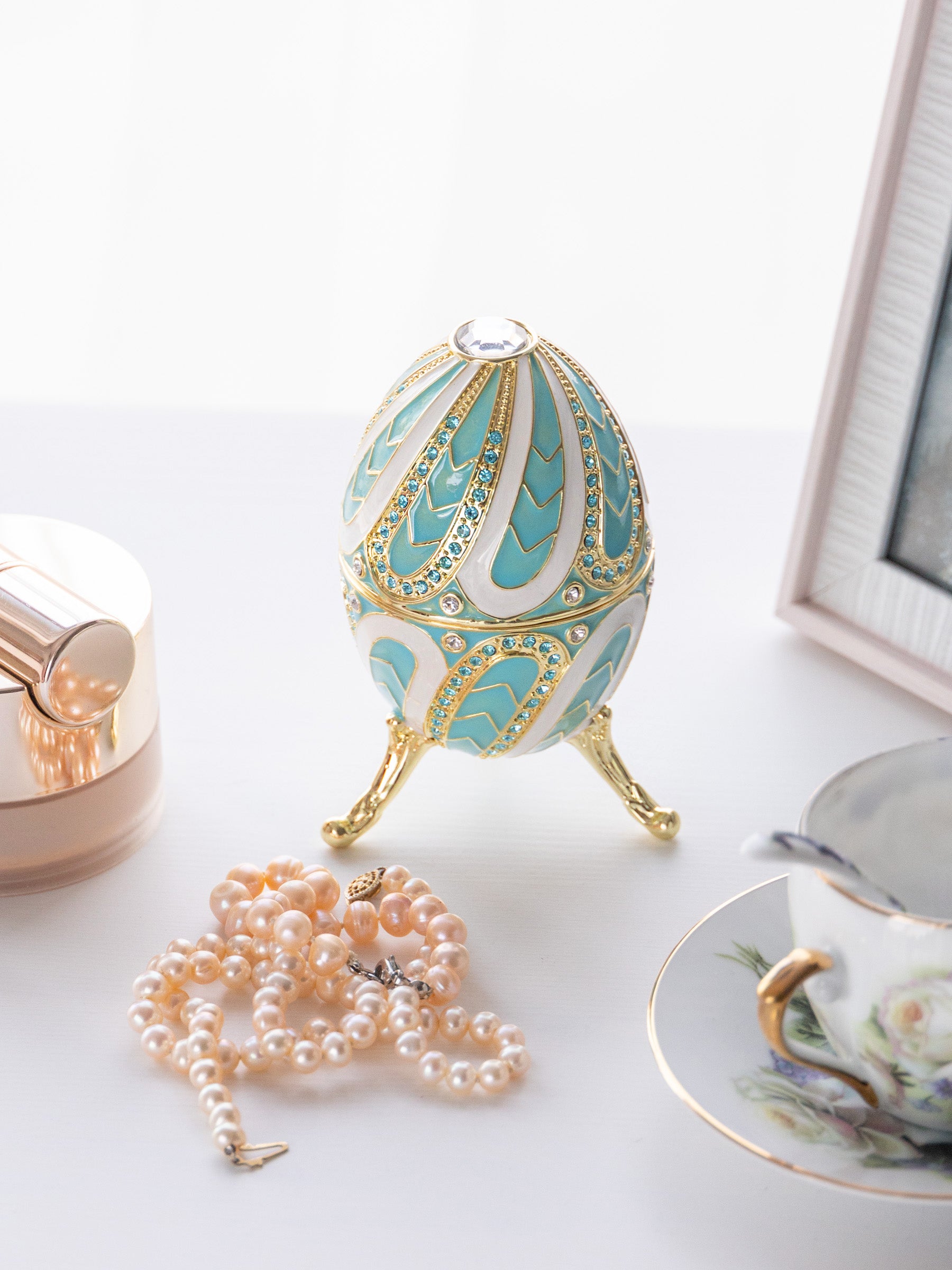 Keren Kopal Turquoise Music box Fur Elise by Beethoven Faberge Egg