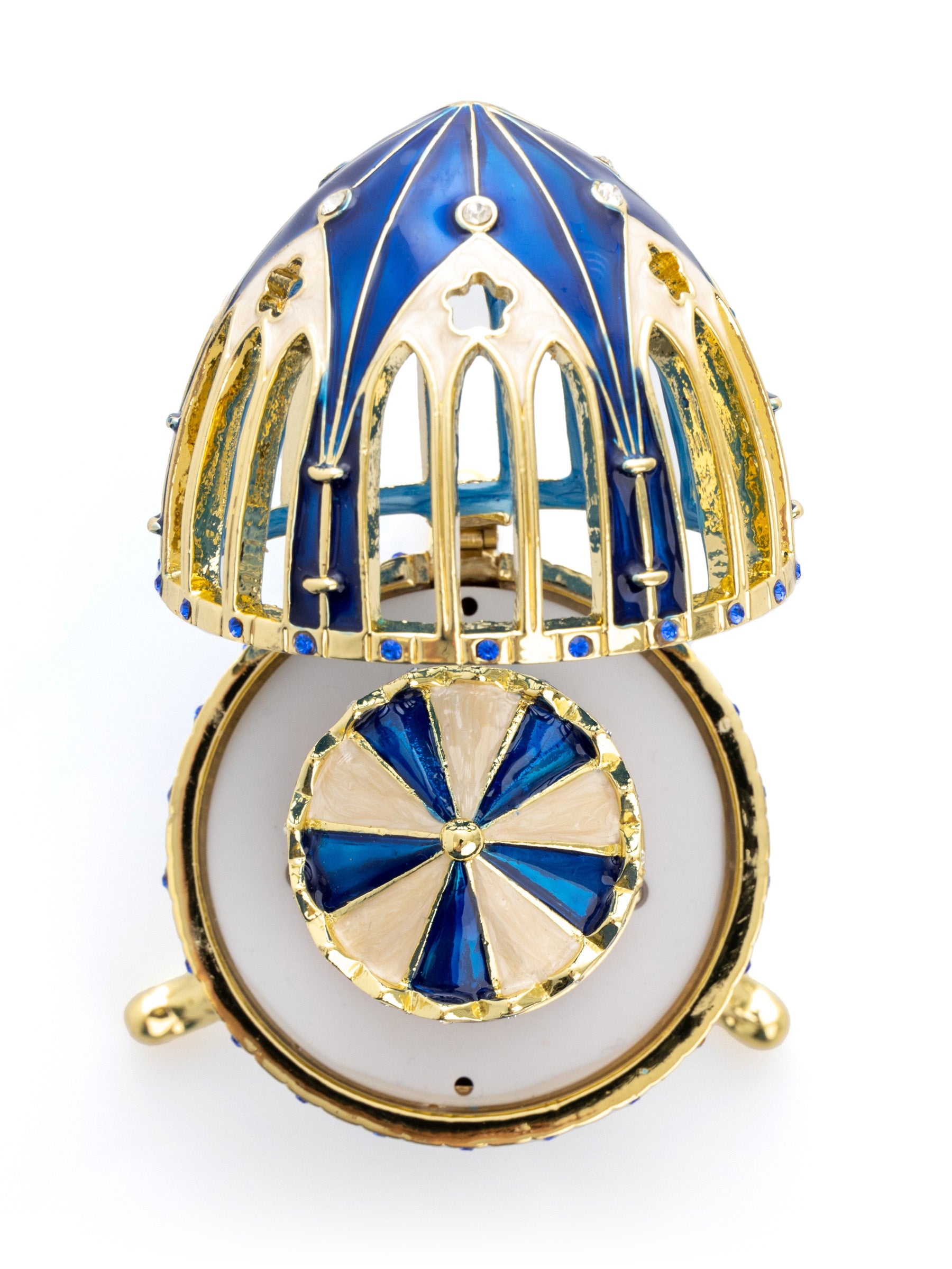 Keren Kopal Blue and Gold Faberge Egg with Horse Carousel Surprise Inside