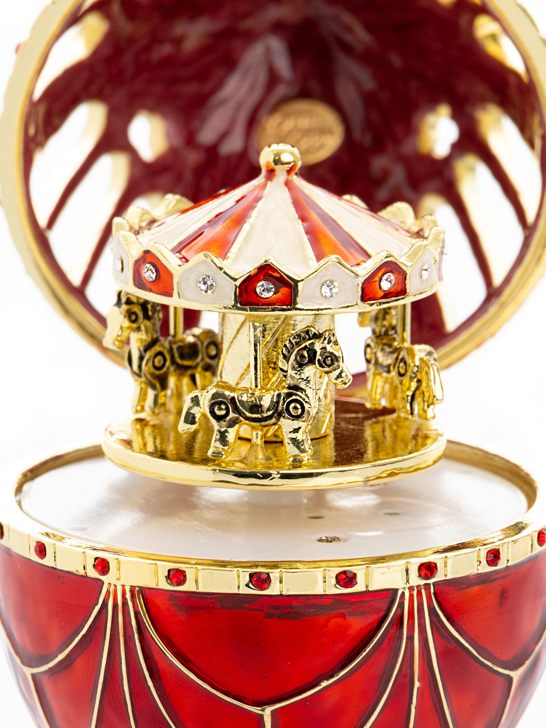 Keren Kopal Red Faberge Egg with Horse Carousel Surprise Inside