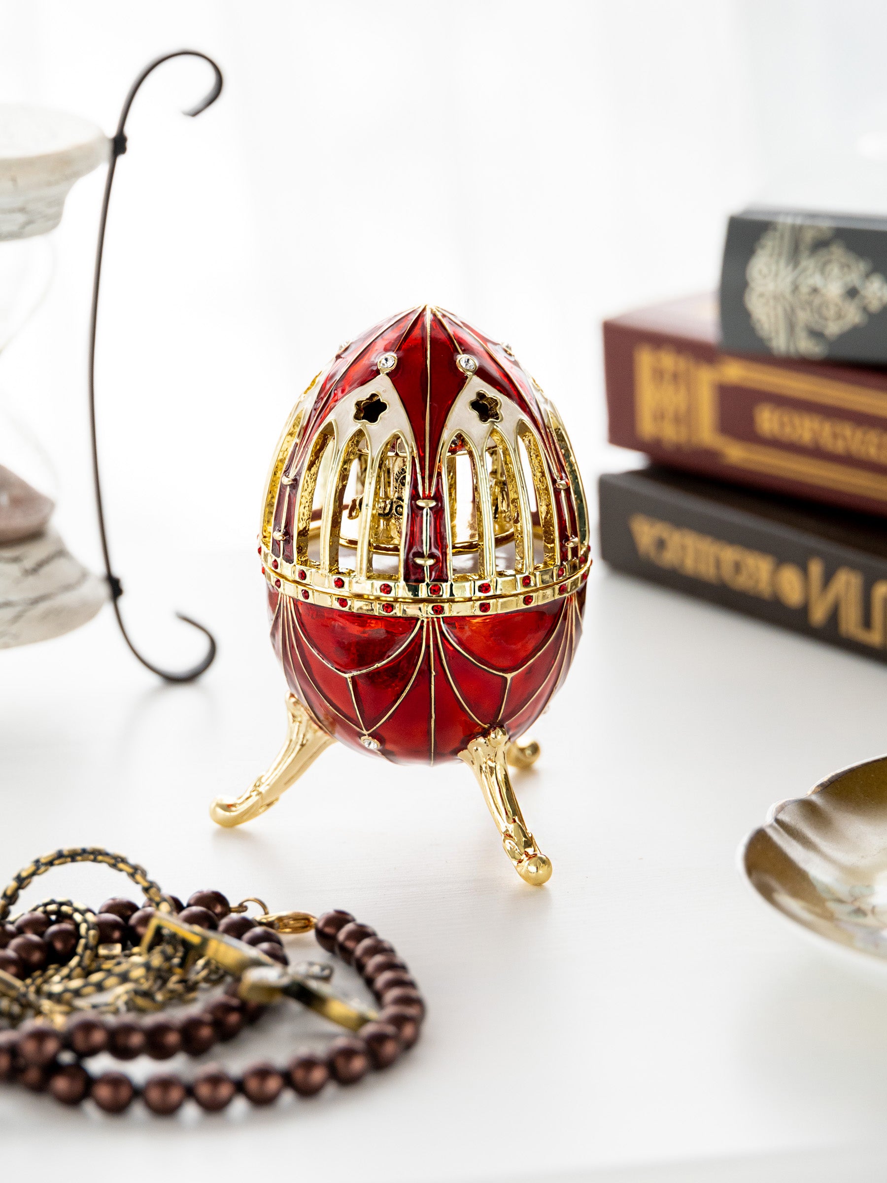 Keren Kopal Red Faberge Egg with Horse Carousel Surprise Inside