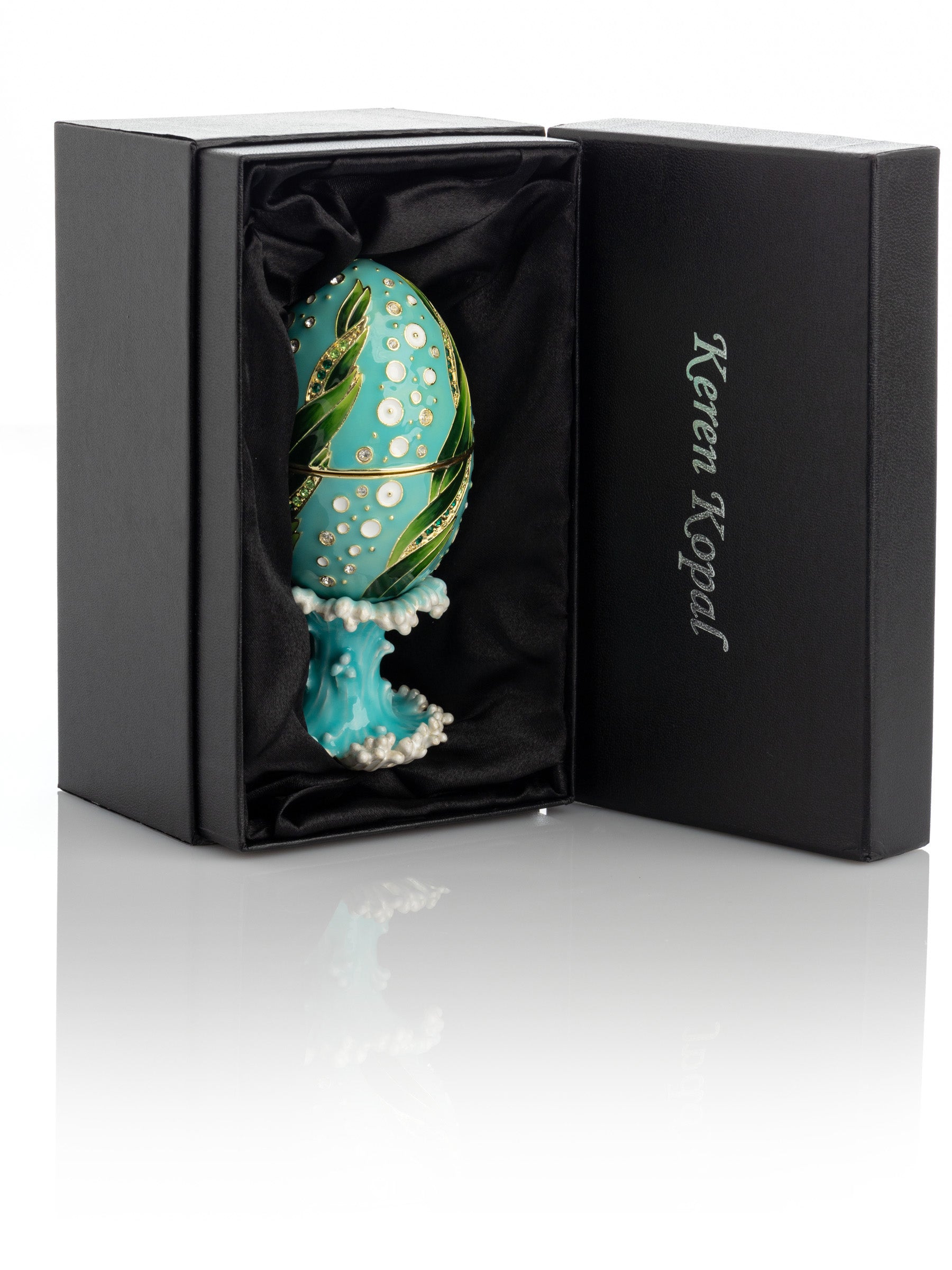 Keren Kopal Turquoise Faberge Egg with 2 Frogs Surprise Inside