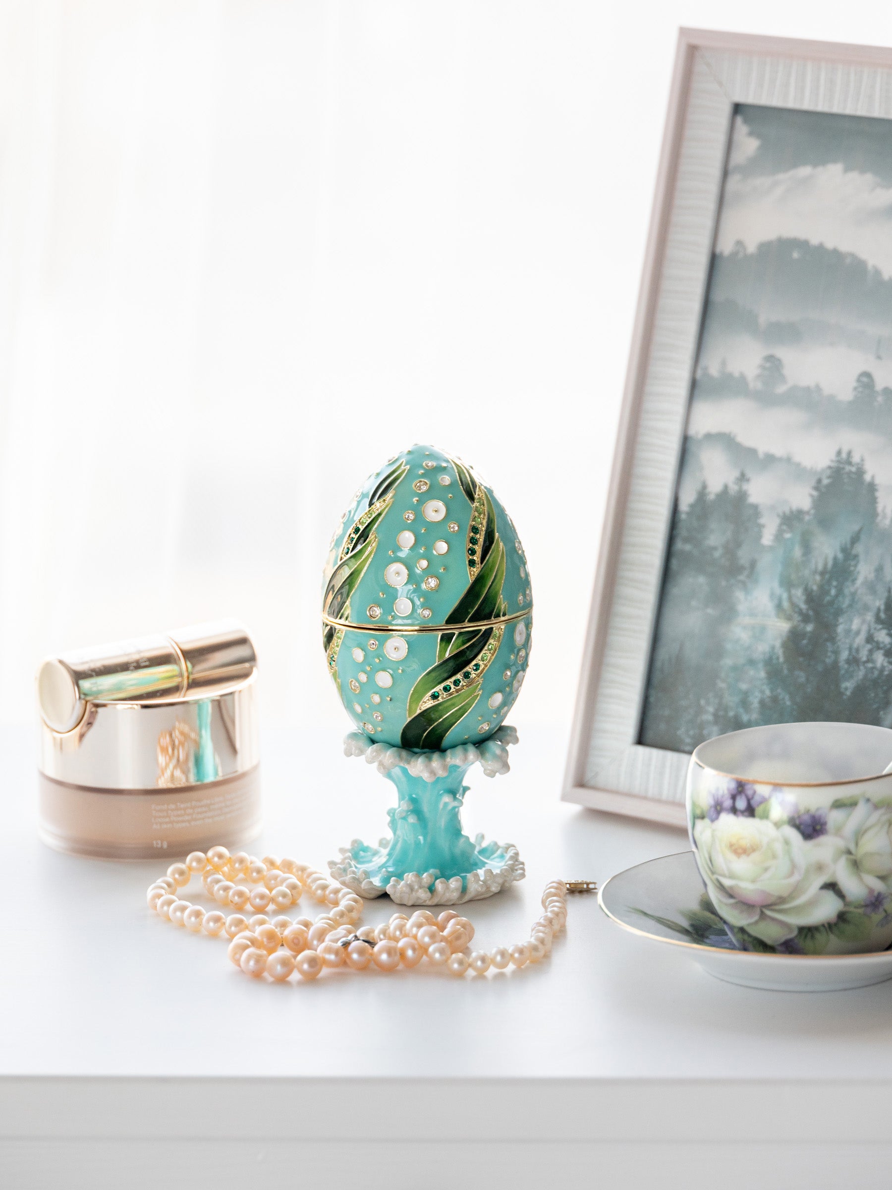 Keren Kopal Turquoise Faberge Egg with 2 Frogs Surprise Inside