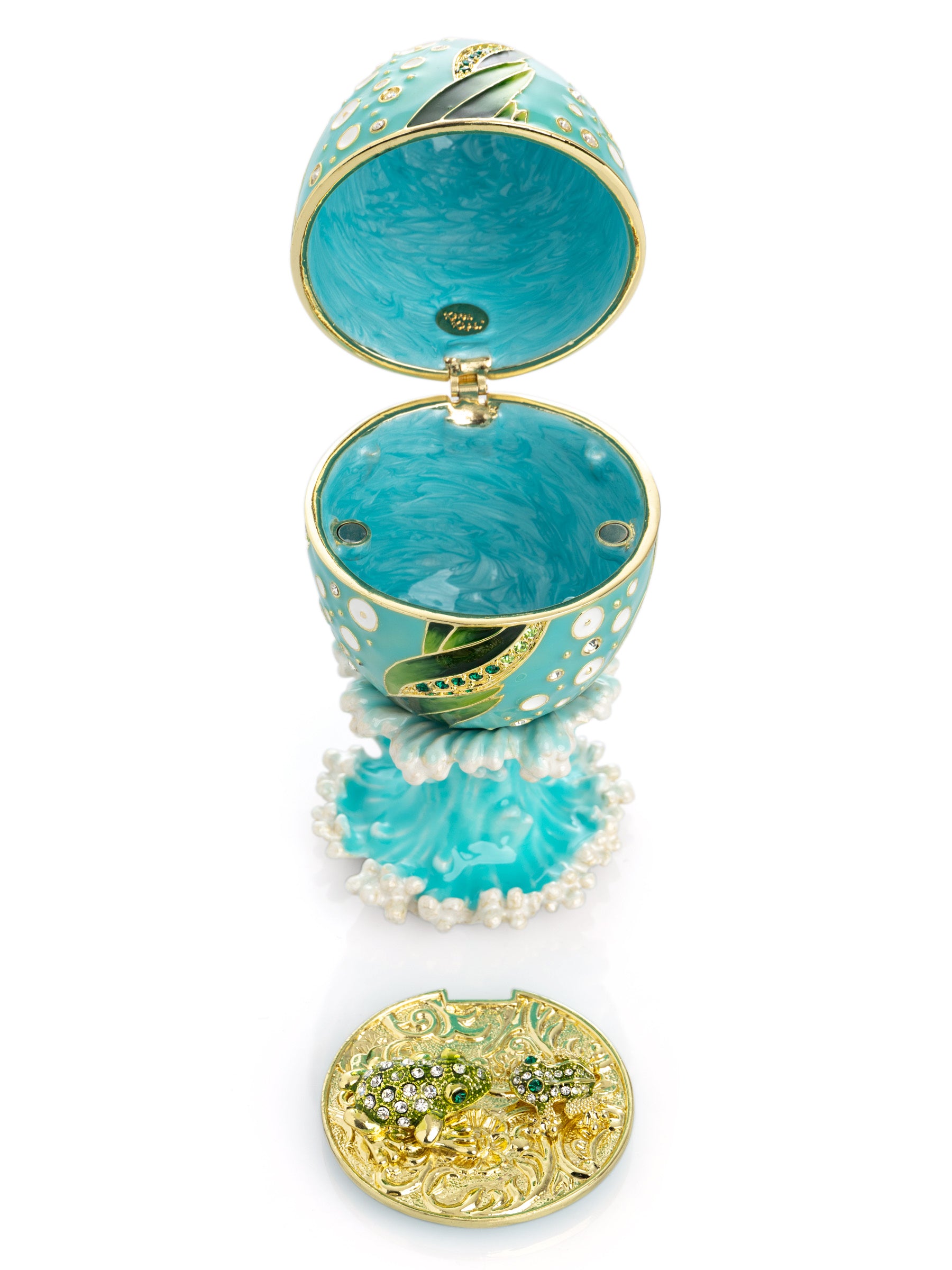 Keren Kopal Turquoise Faberge Egg with 2 Frogs Surprise Inside