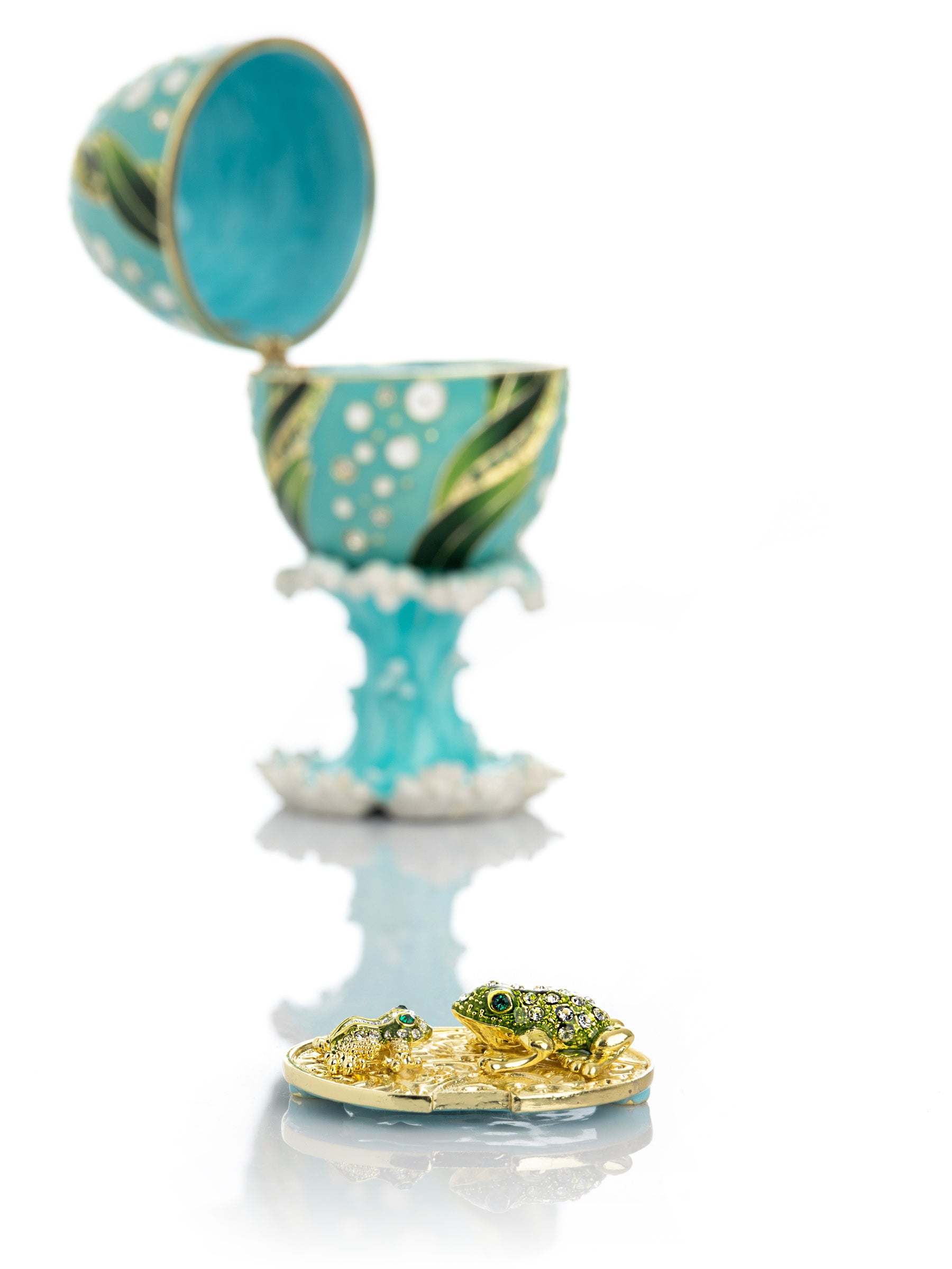 Keren Kopal Turquoise Faberge Egg with 2 Frogs Surprise Inside