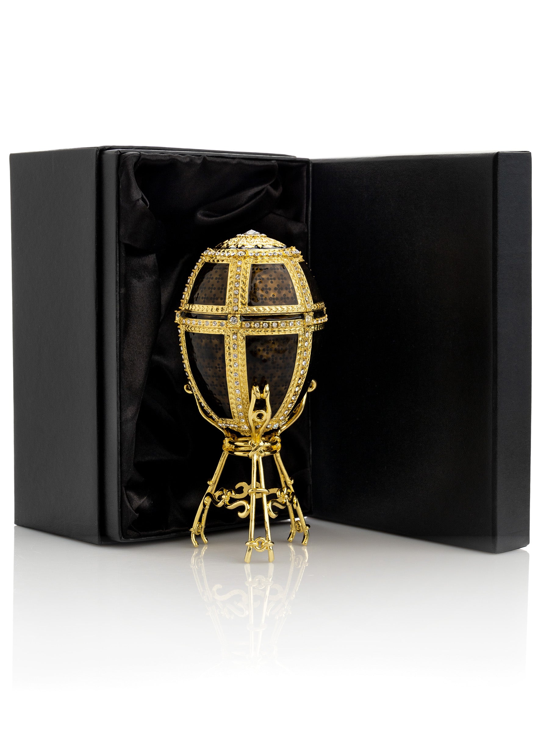 Keren Kopal Black & Gold Egg with a Gold crystals Elephant