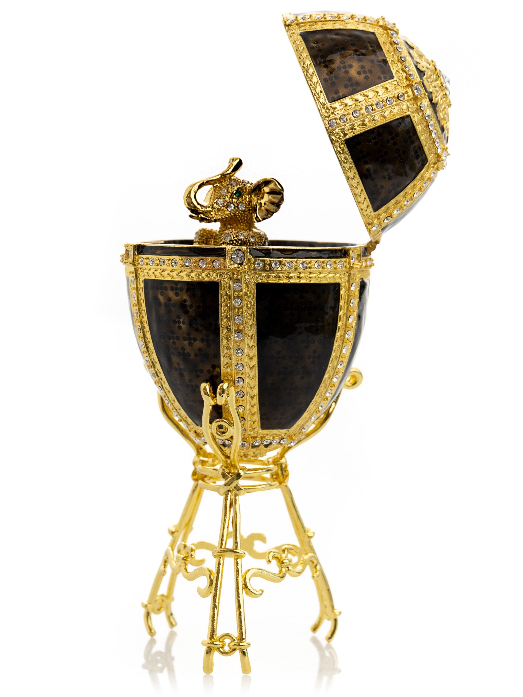 Keren Kopal Black & Gold Egg with a Gold crystals Elephant