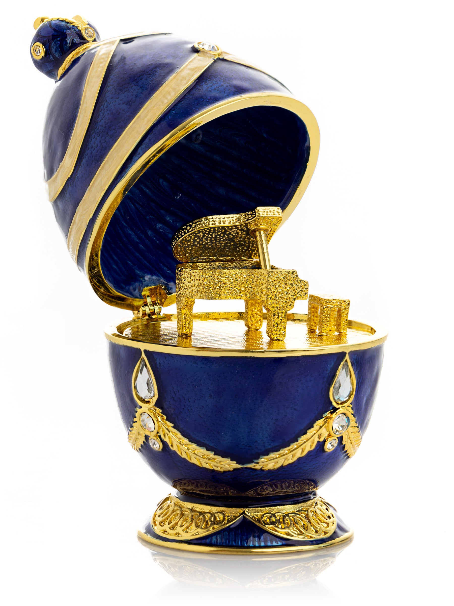 Keren Kopal Blue Faberge Egg with Golden Piano Surprise