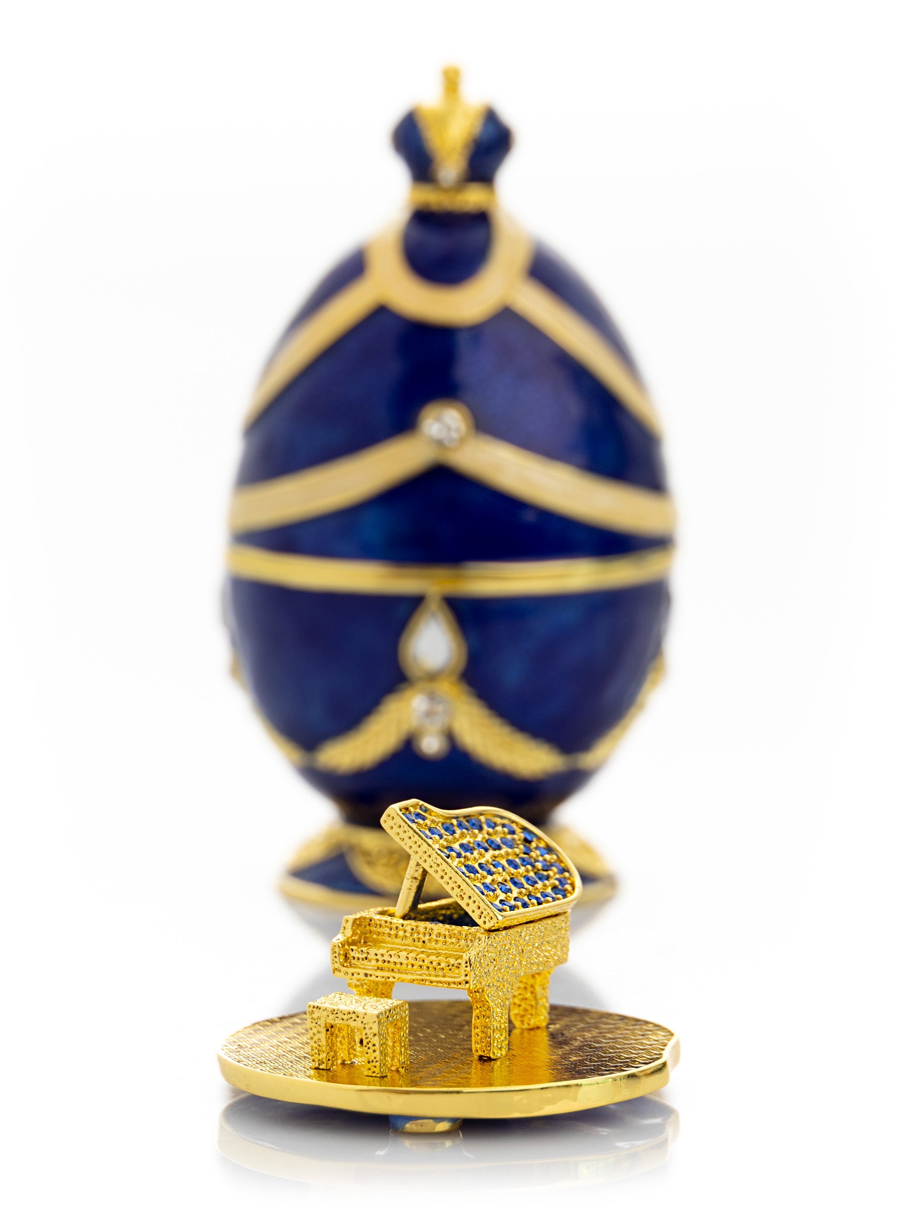 Keren Kopal Blue Faberge Egg with Golden Piano Surprise