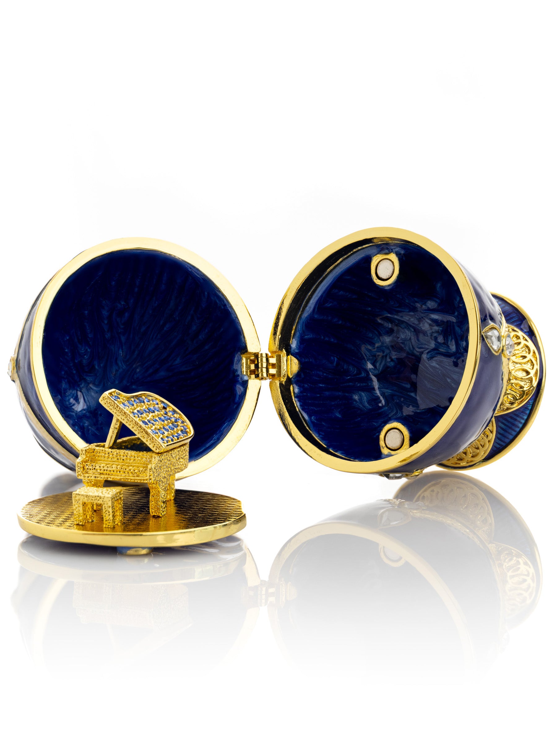 Keren Kopal Blue Faberge Egg with Golden Piano Surprise