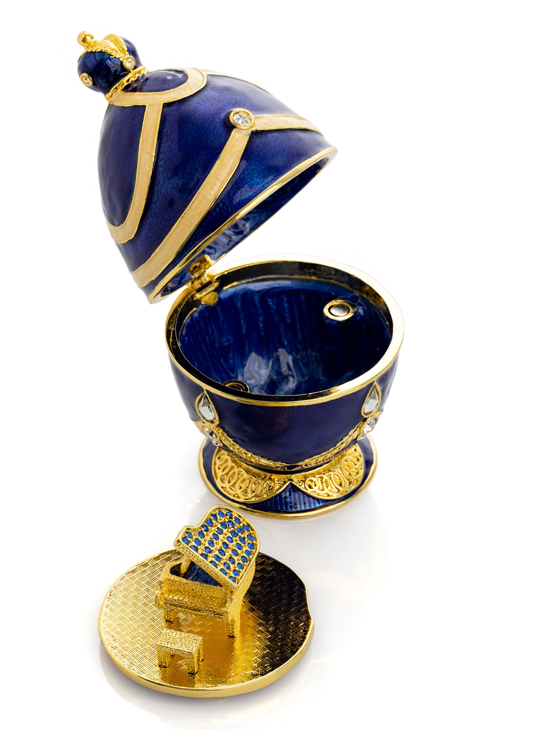 Keren Kopal Blue Faberge Egg with Golden Piano Surprise