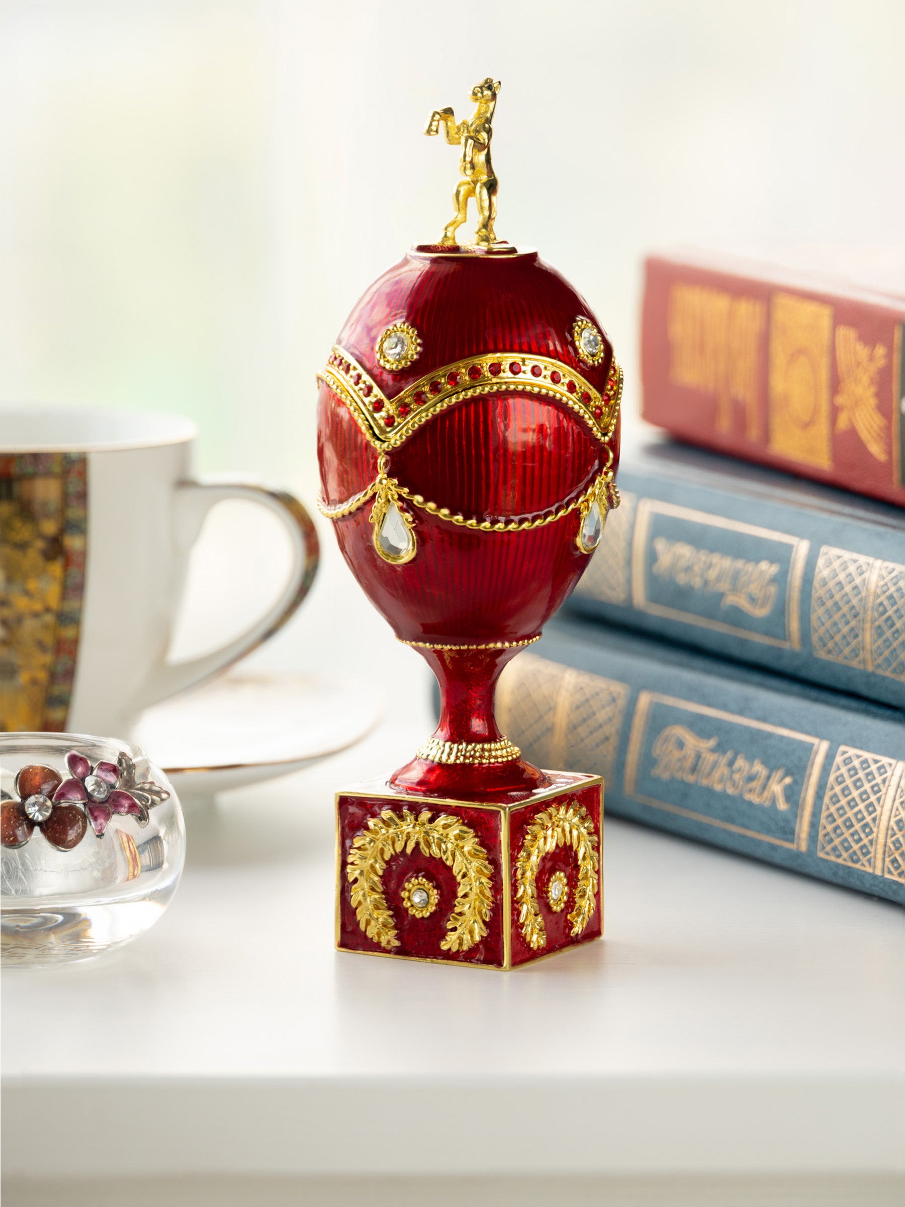 Keren Kopal Red Faberge Egg with Gold Horse