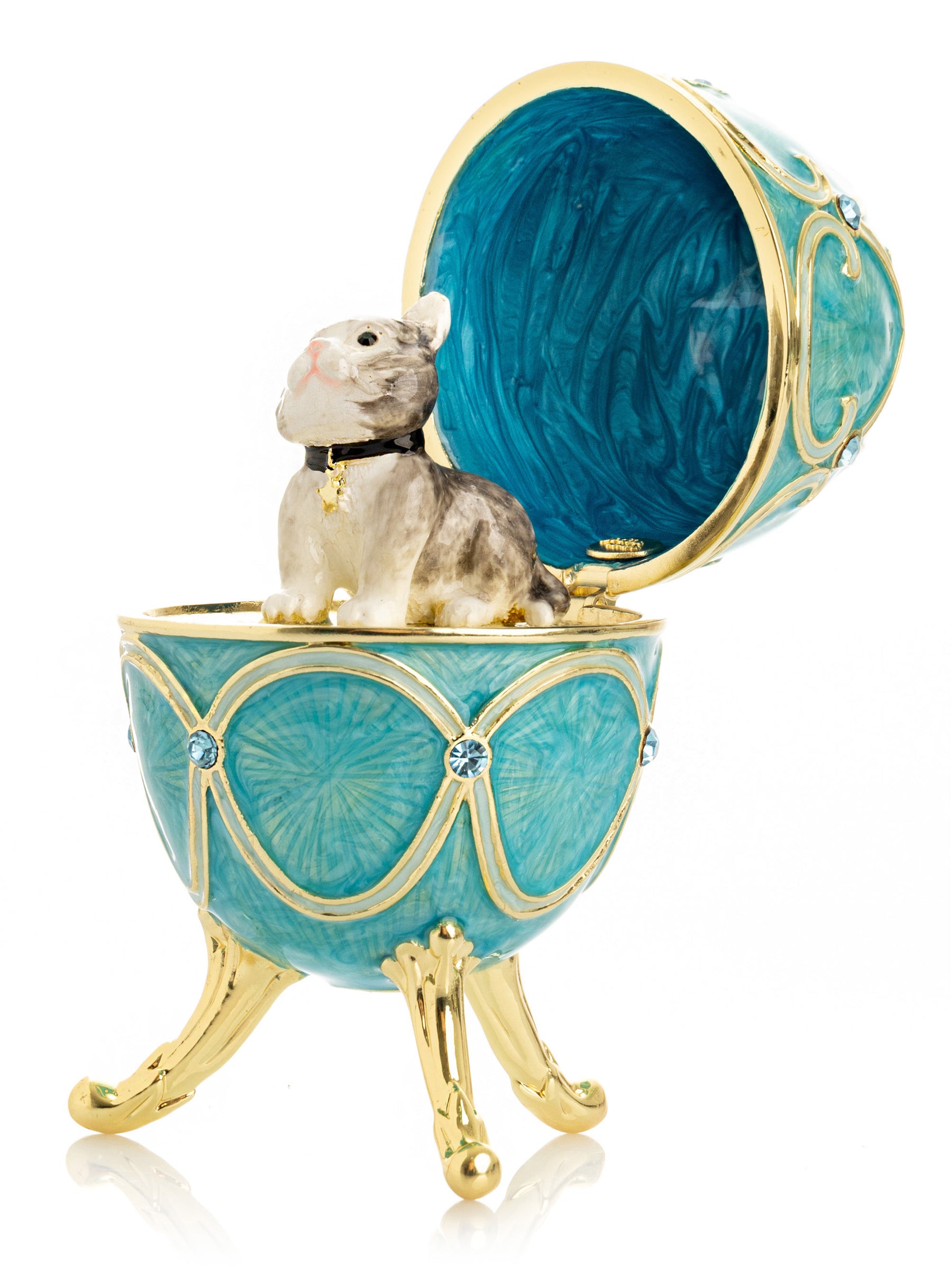 Keren Kopal Turquoise Easter Egg with Cat Hidden compartment