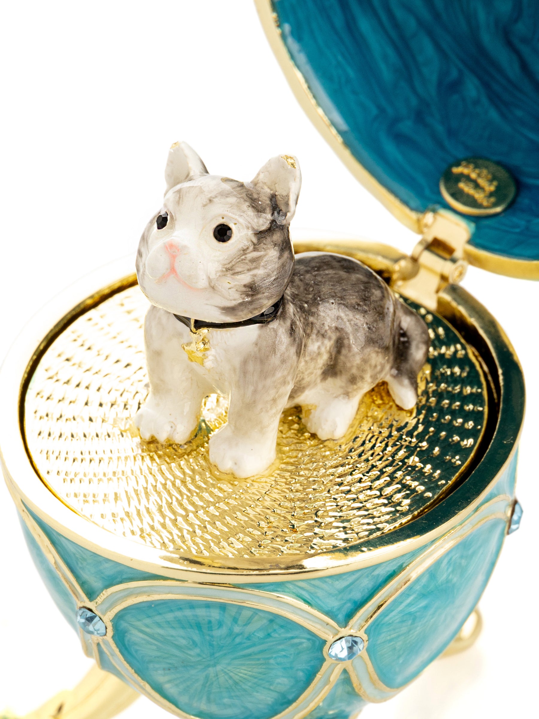 Keren Kopal Turquoise Easter Egg with Cat Hidden compartment