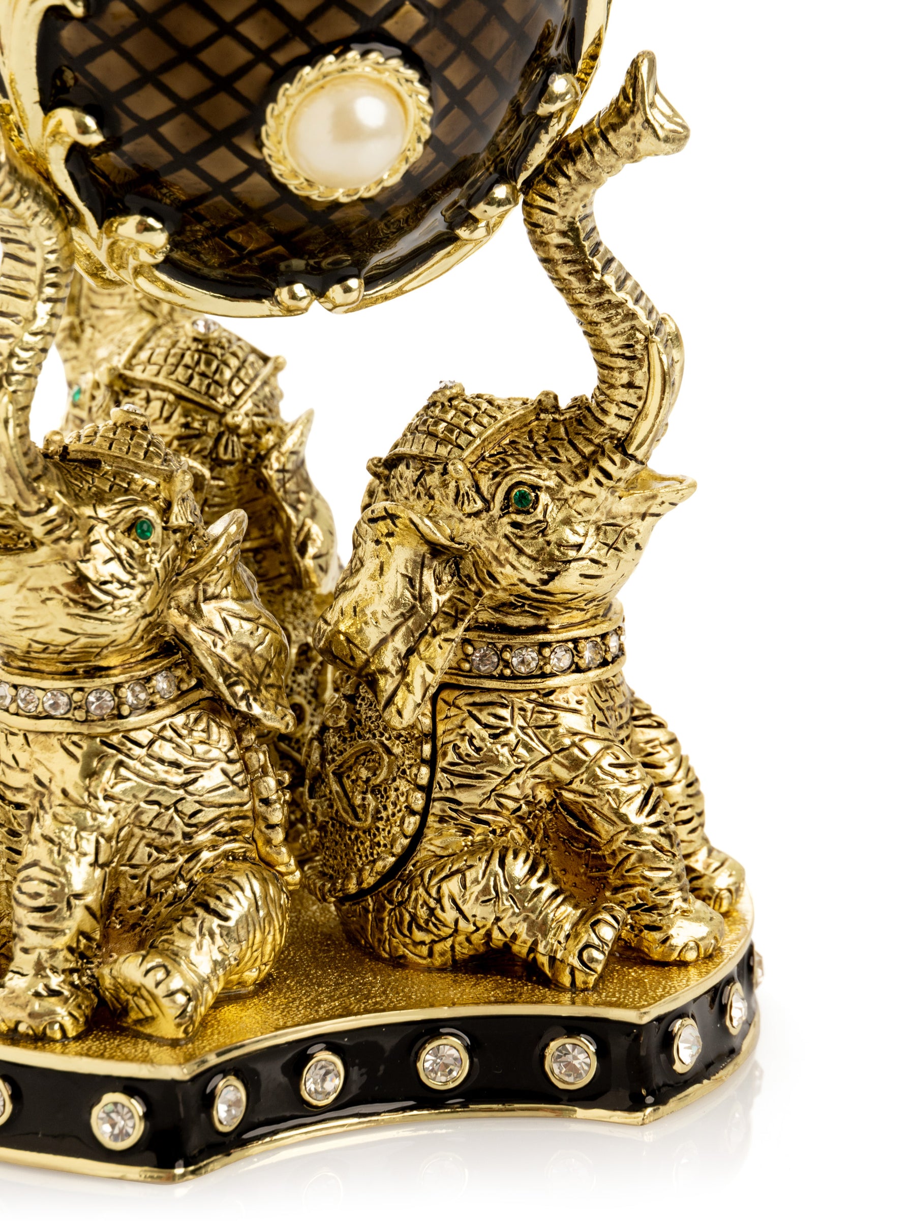 Keren Kopal Regal Brown and Gold Enamel Egg with Elephant Pedestal
