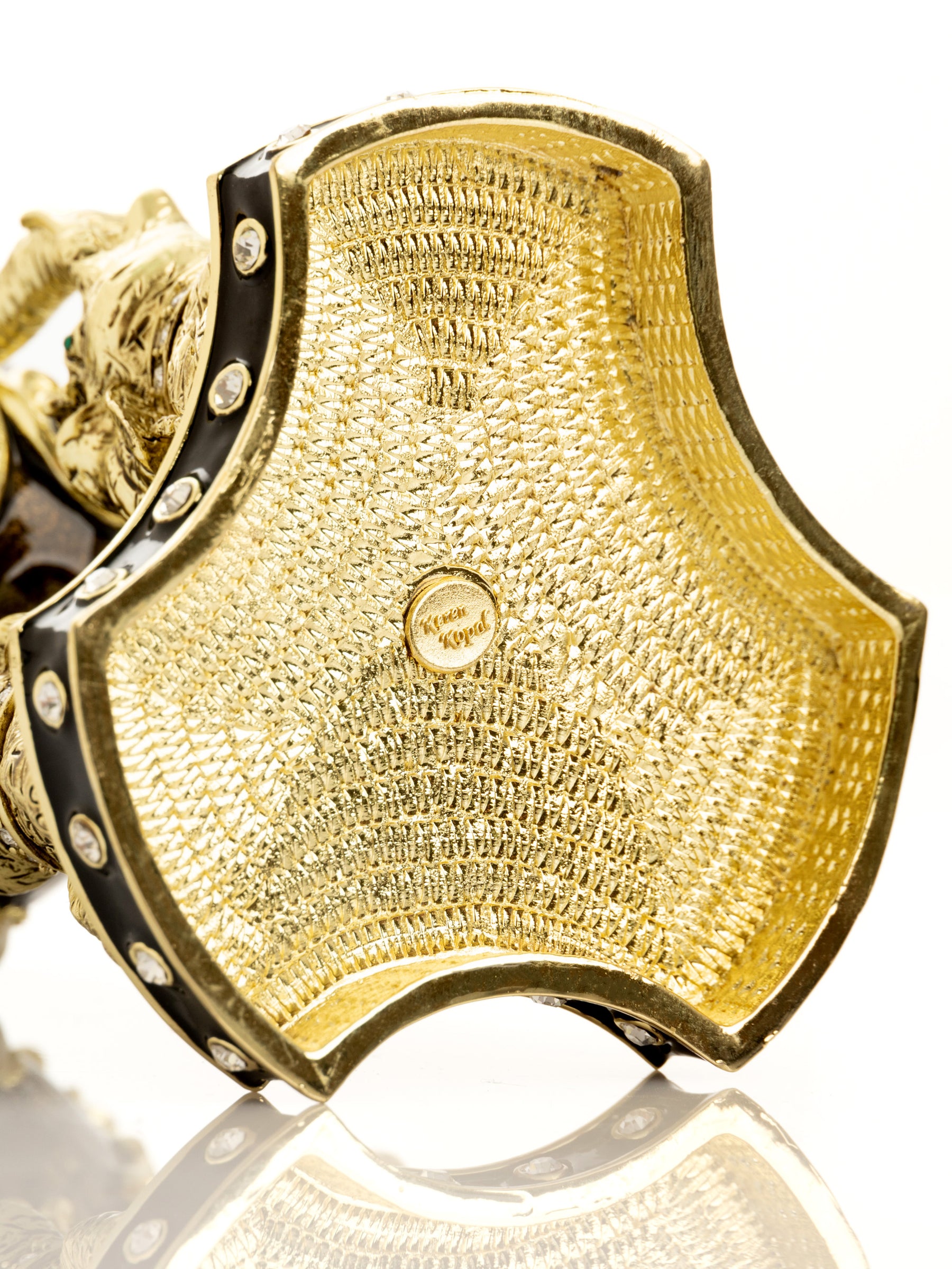 Keren Kopal Regal Brown and Gold Enamel Egg with Elephant Pedestal