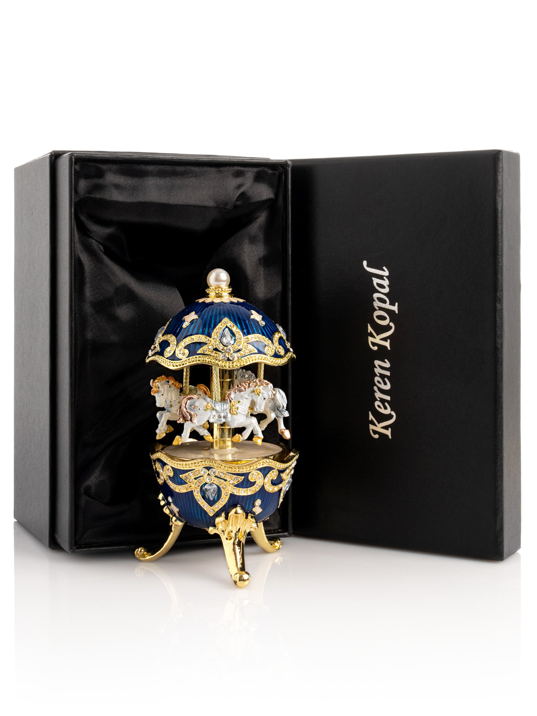 Keren Kopal Blue Wind up Horse Carousel Faberge Egg