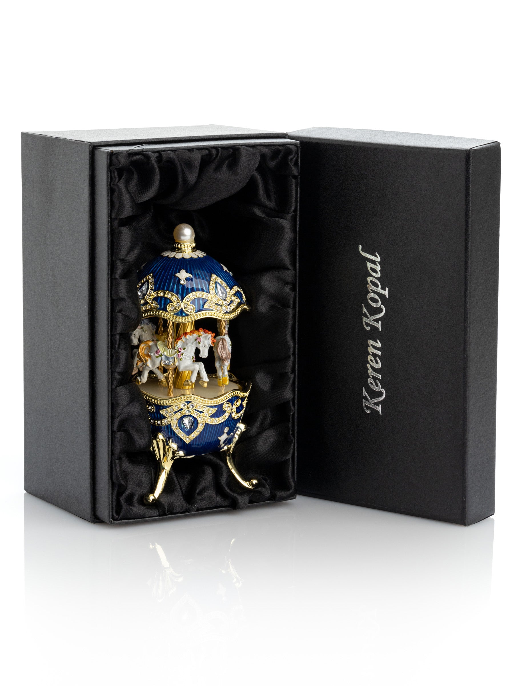 Keren Kopal Blue Wind up Horse Carousel Faberge Egg