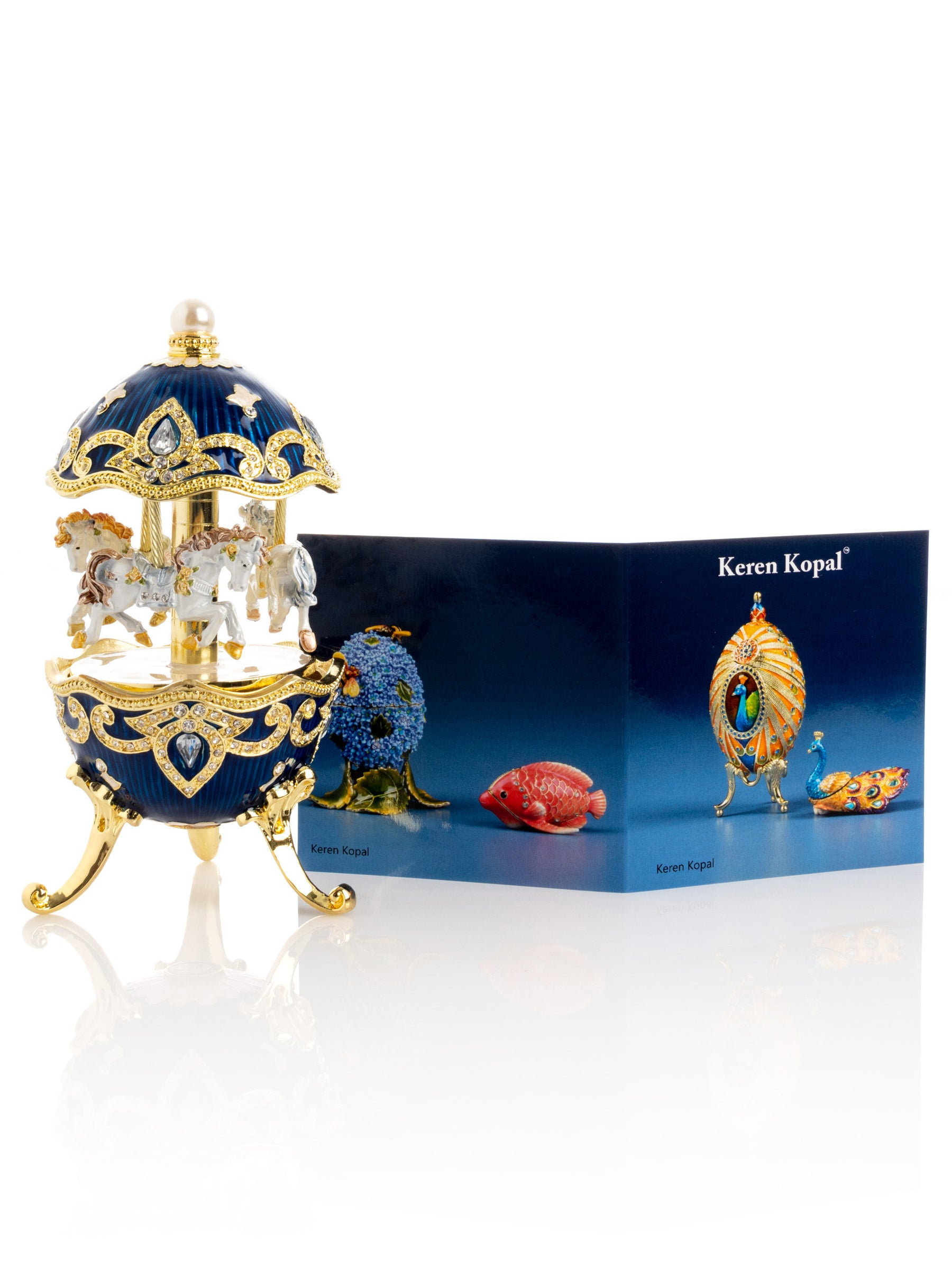 Keren Kopal Blue Wind up Horse Carousel Faberge Egg