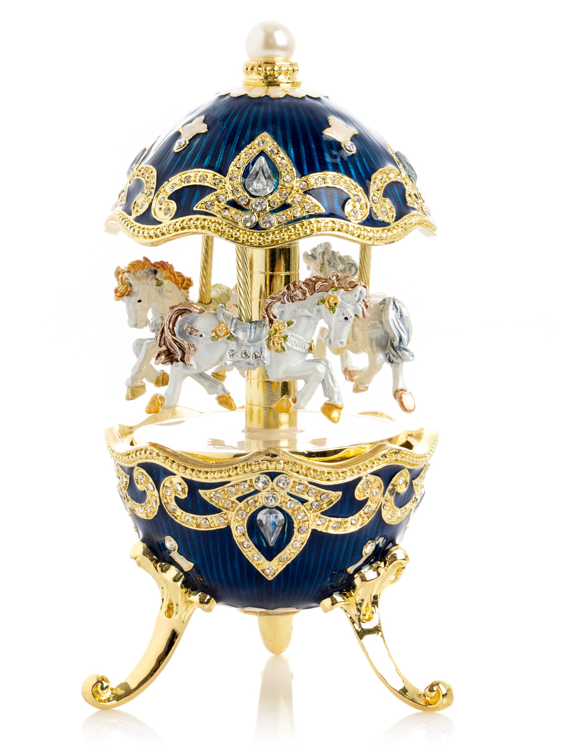 Keren Kopal Blue Wind up Horse Carousel Faberge Egg