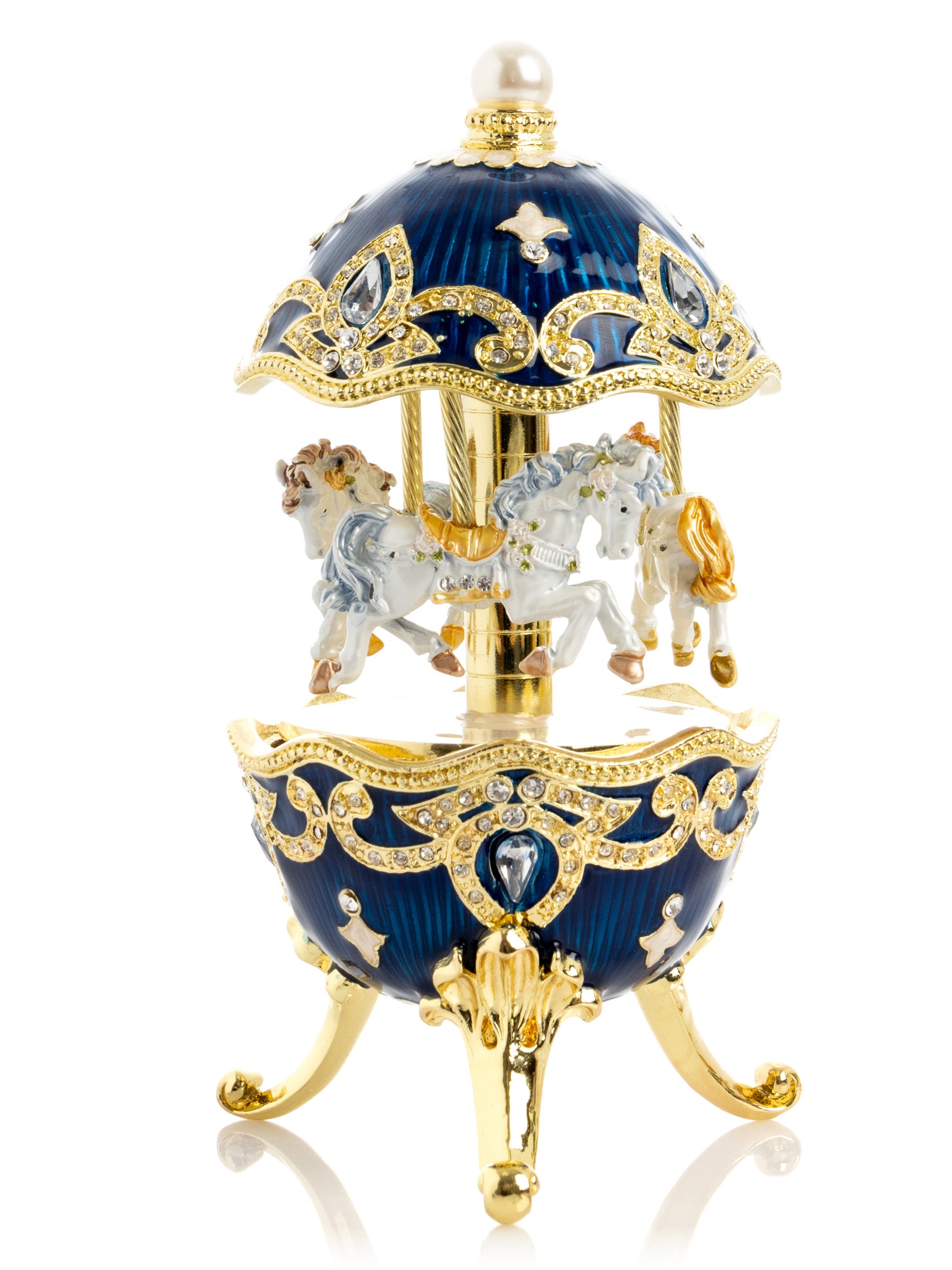 Keren Kopal Blue Wind up Horse Carousel Faberge Egg