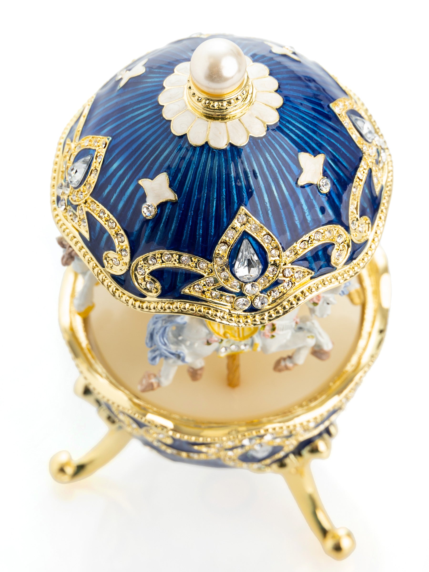 Keren Kopal Blue Wind up Horse Carousel Faberge Egg