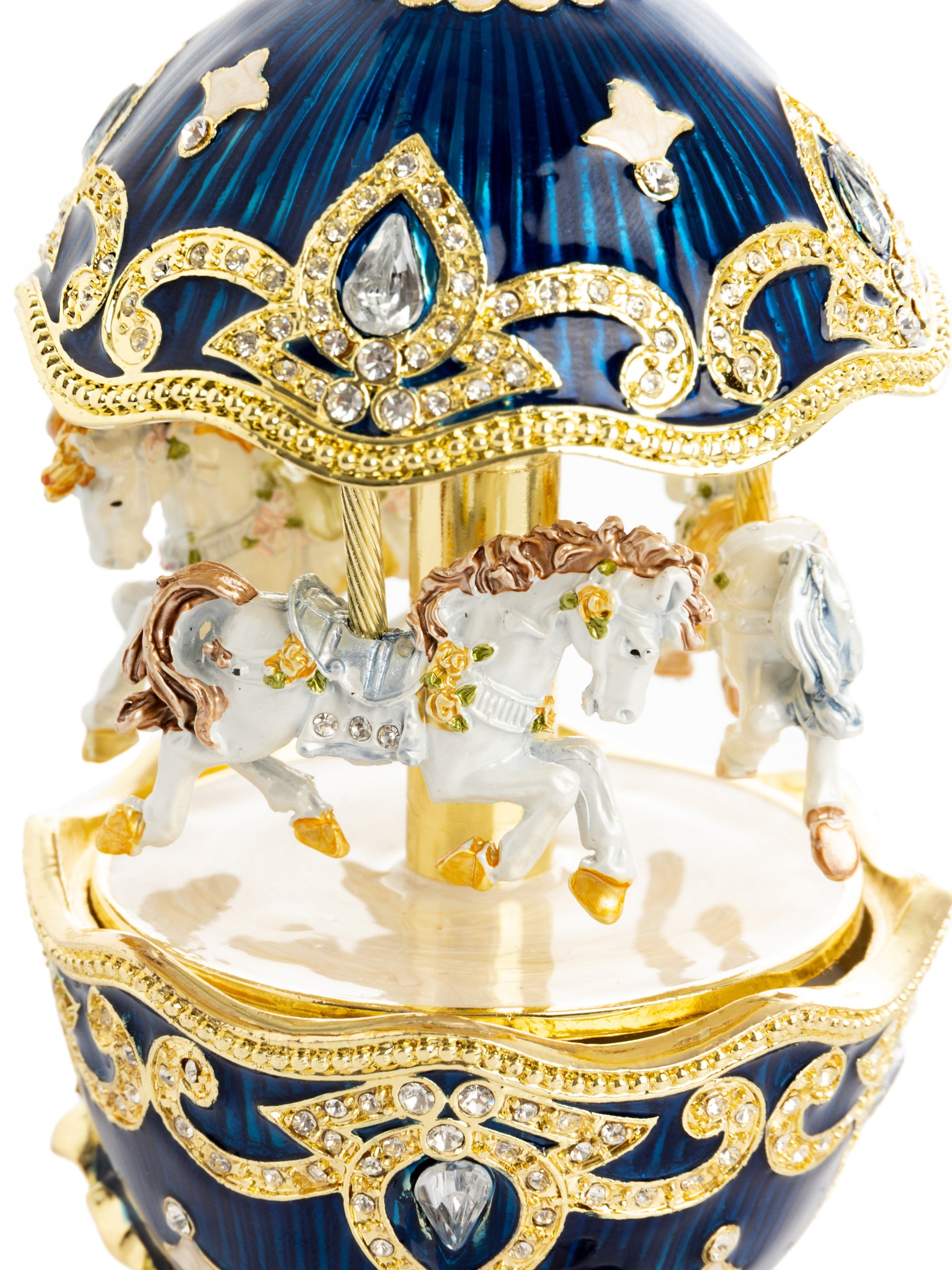 Keren Kopal Blue Wind up Horse Carousel Faberge Egg