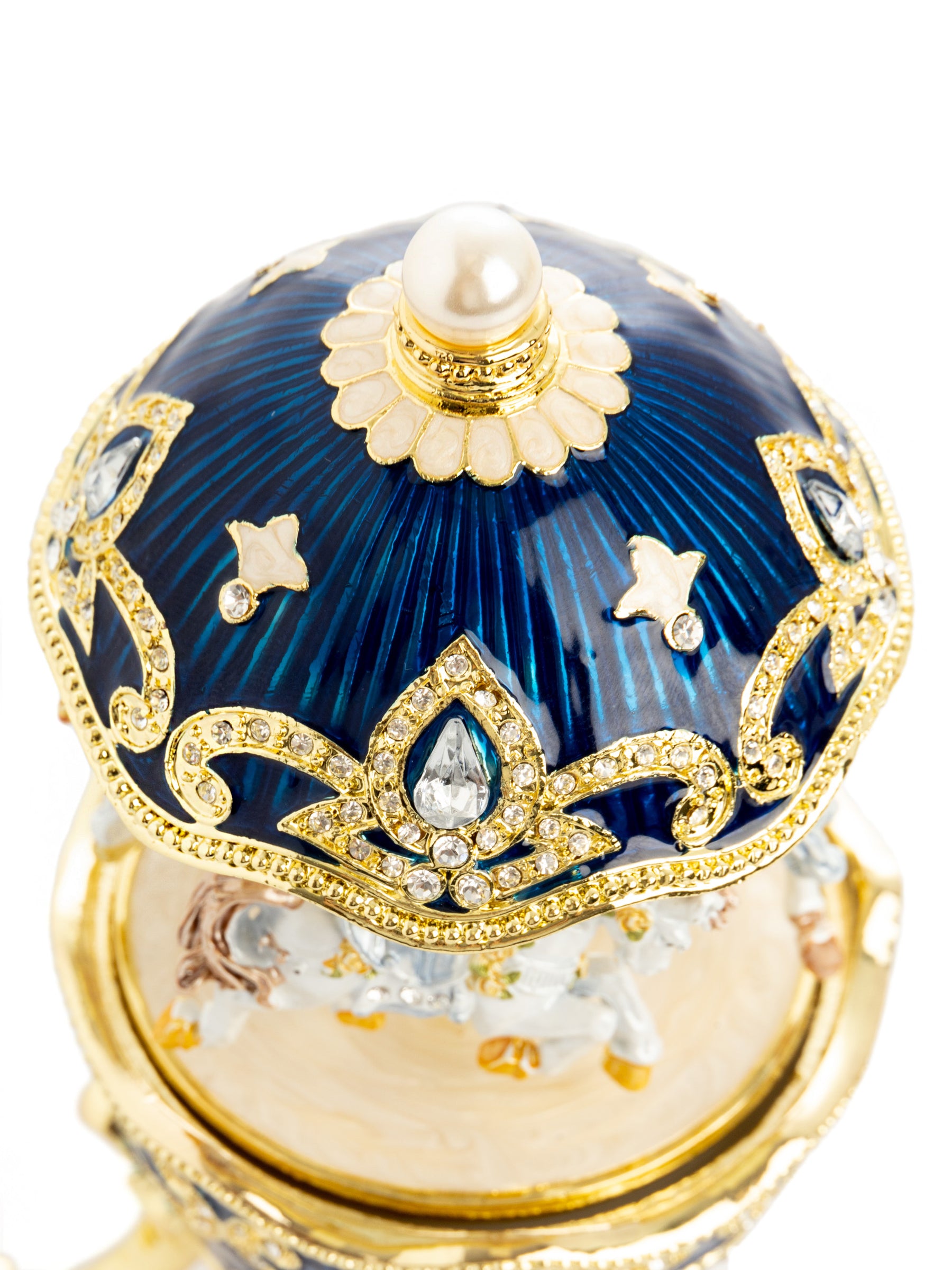 Keren Kopal Blue Wind up Horse Carousel Faberge Egg