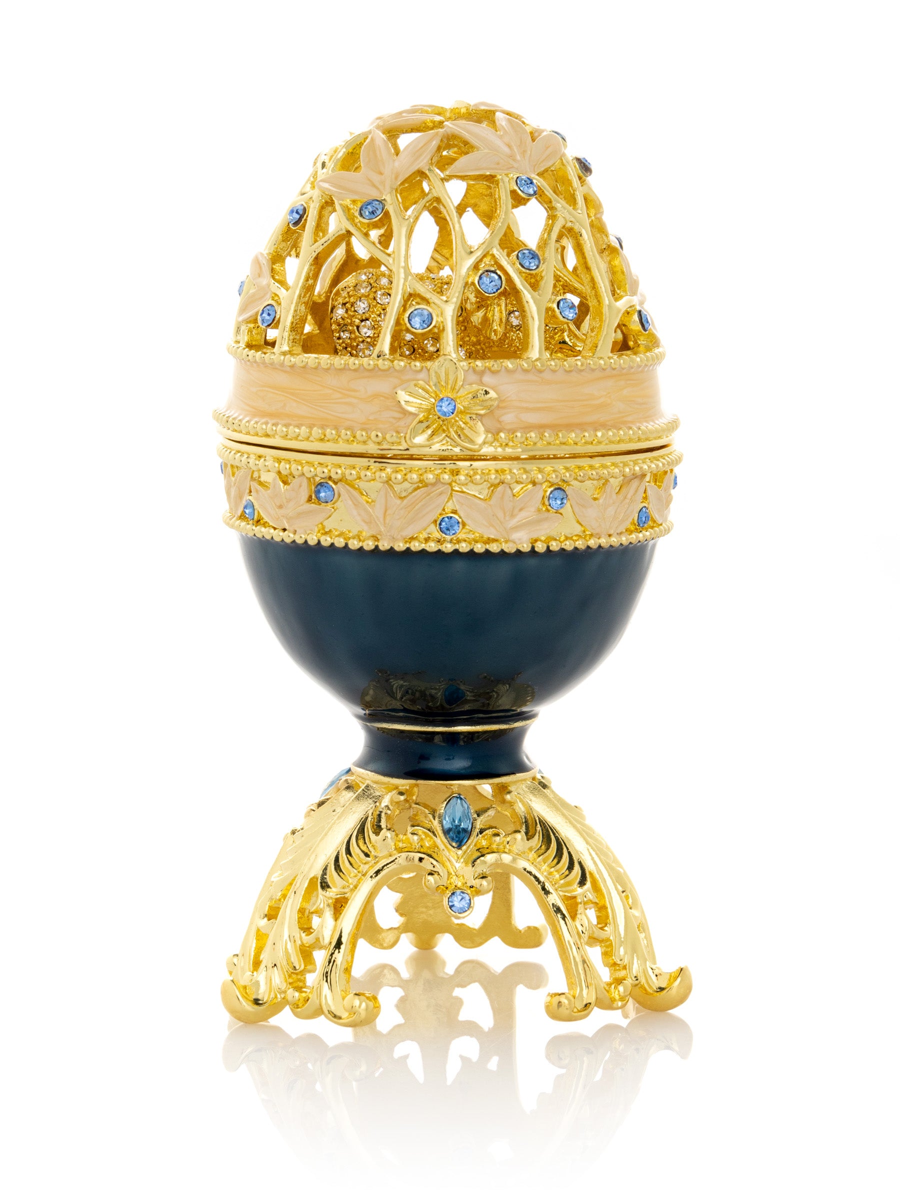 Keren Kopal Golden Blue Faberge Egg with a Golden Elephant