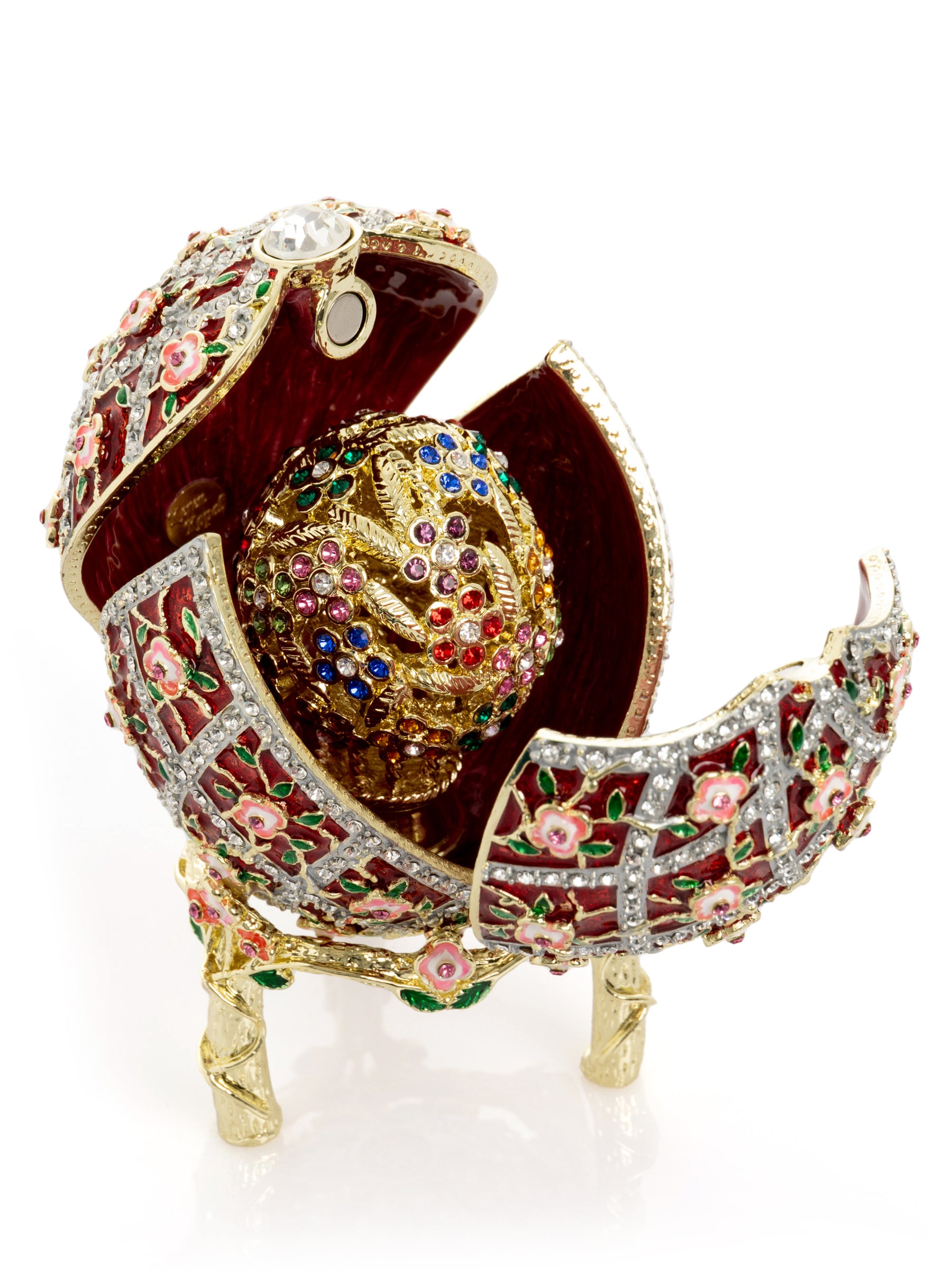 Keren Kopal Red Roses Faberge Egg With a Surprise Colorful Ball Inside