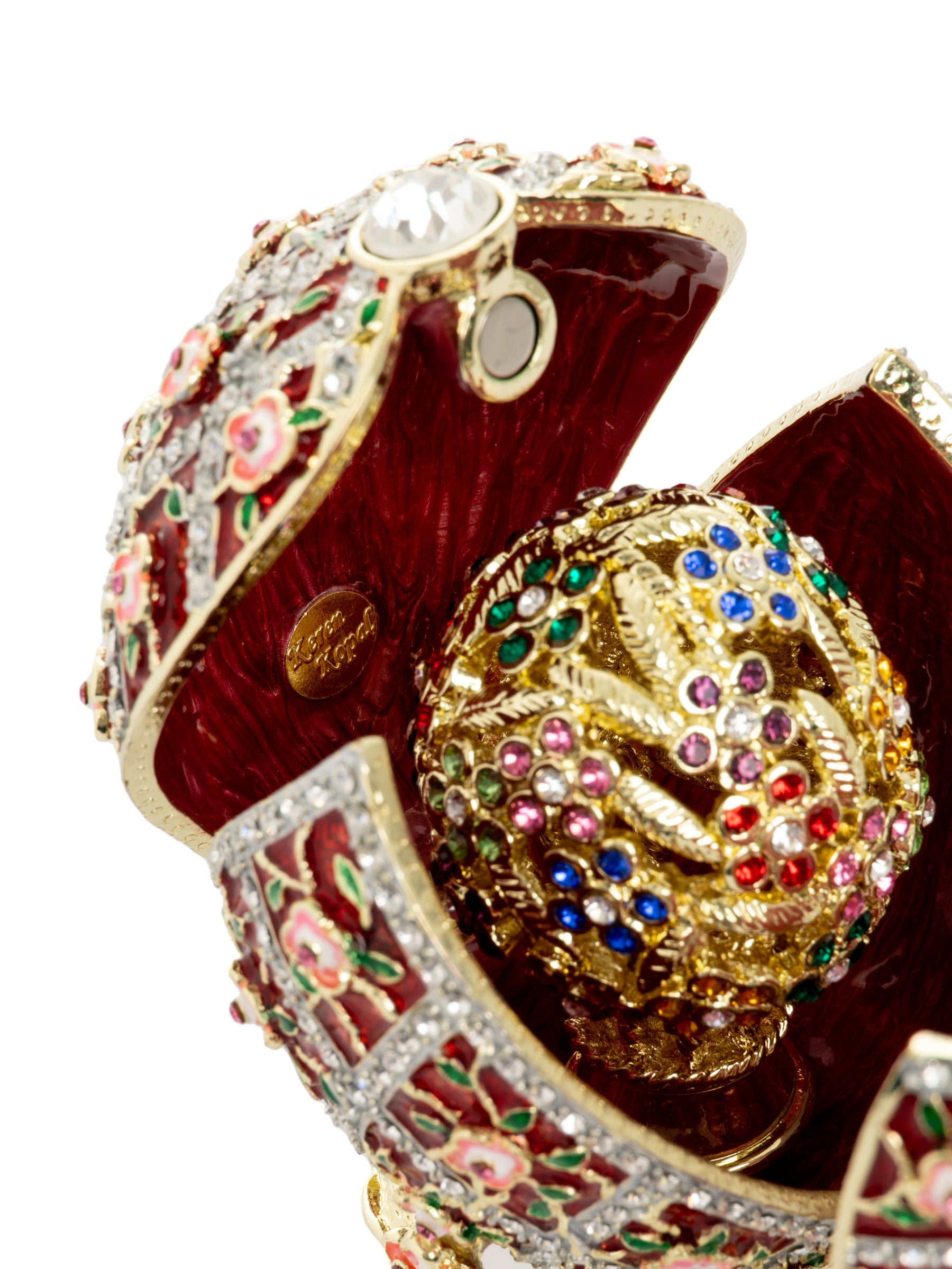 Keren Kopal Red Roses Faberge Egg With a Surprise Colorful Ball Inside