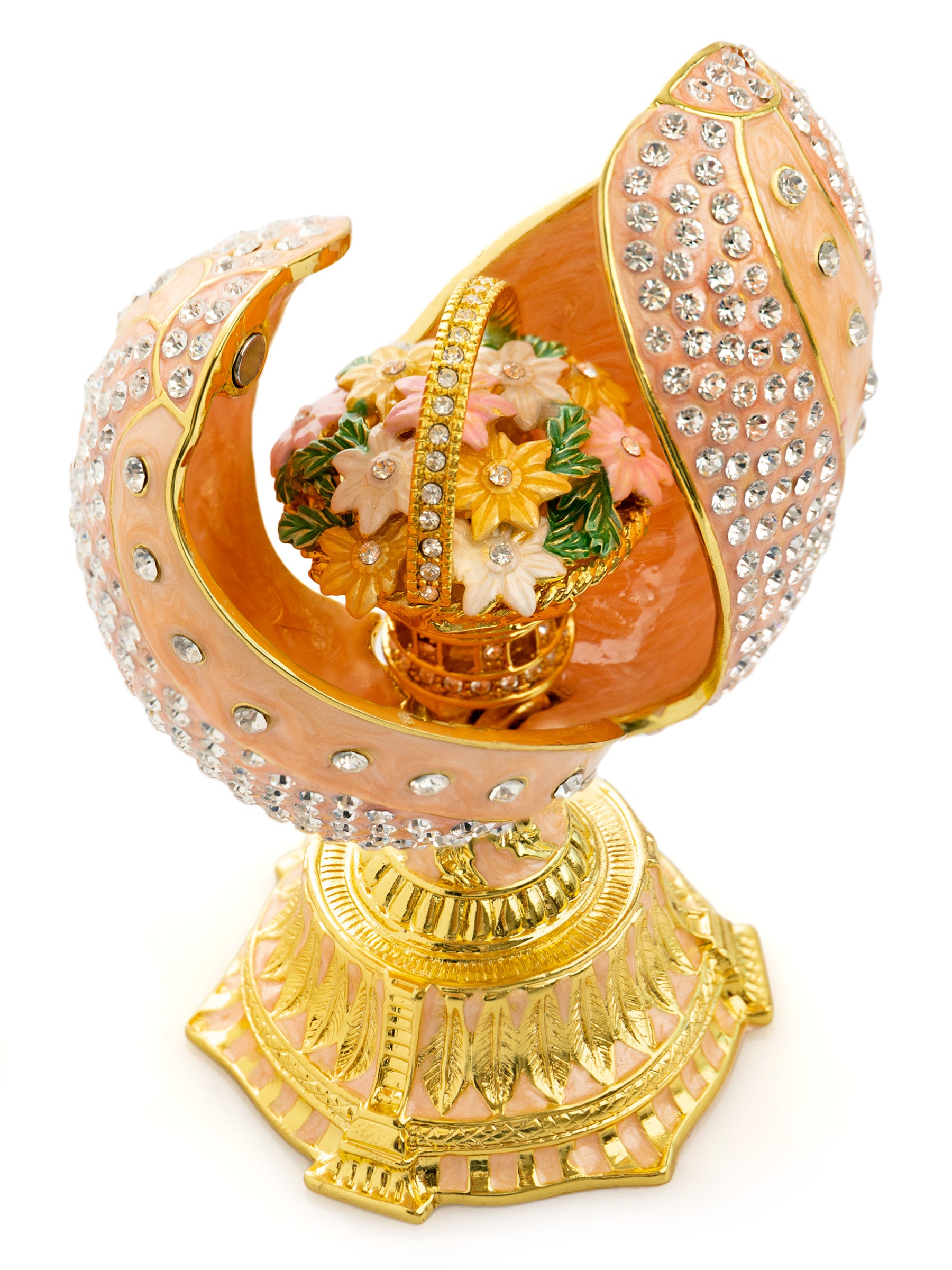 Keren Kopal spiral salmon pink Faberge Egg with flowers bouquet