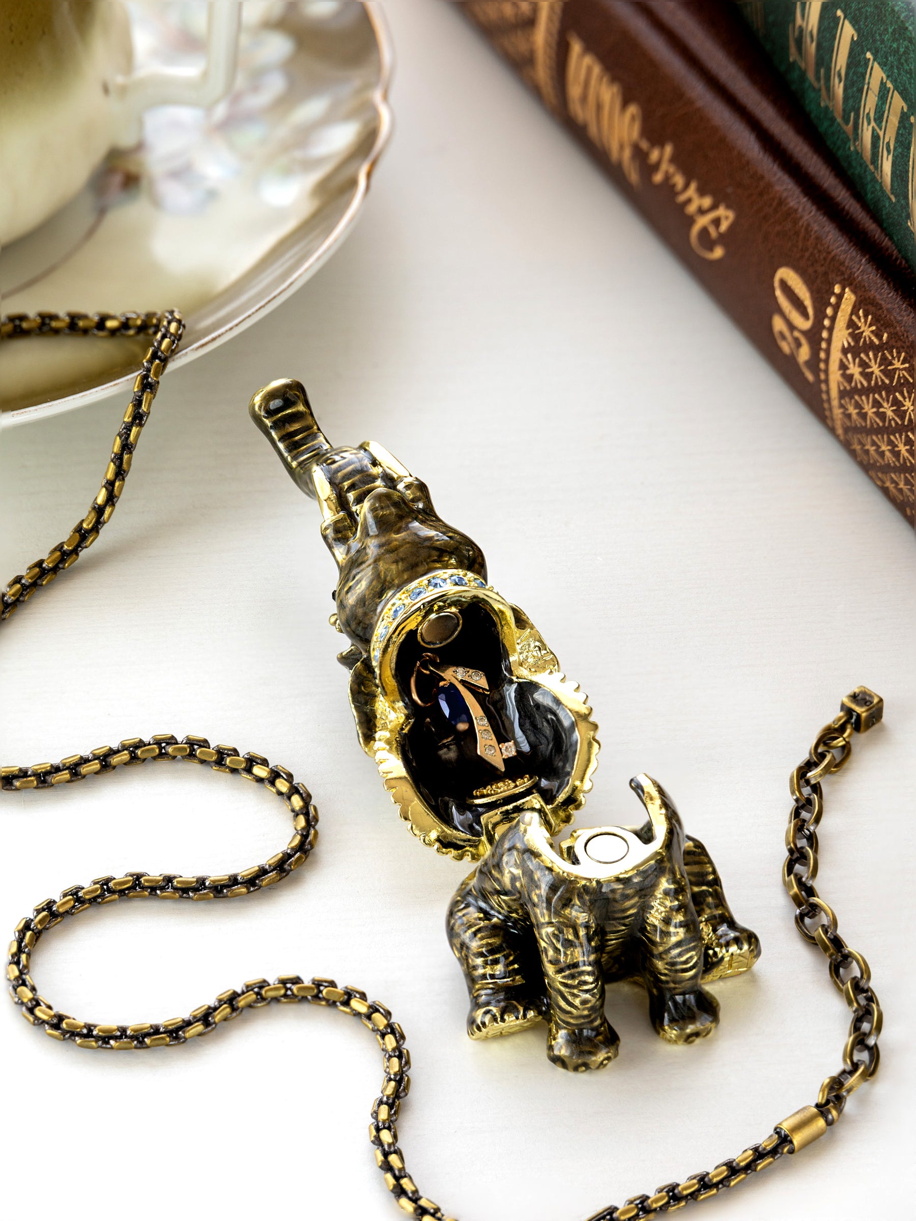 Keren Kopal Elephant Brown and Gold Trinket Box