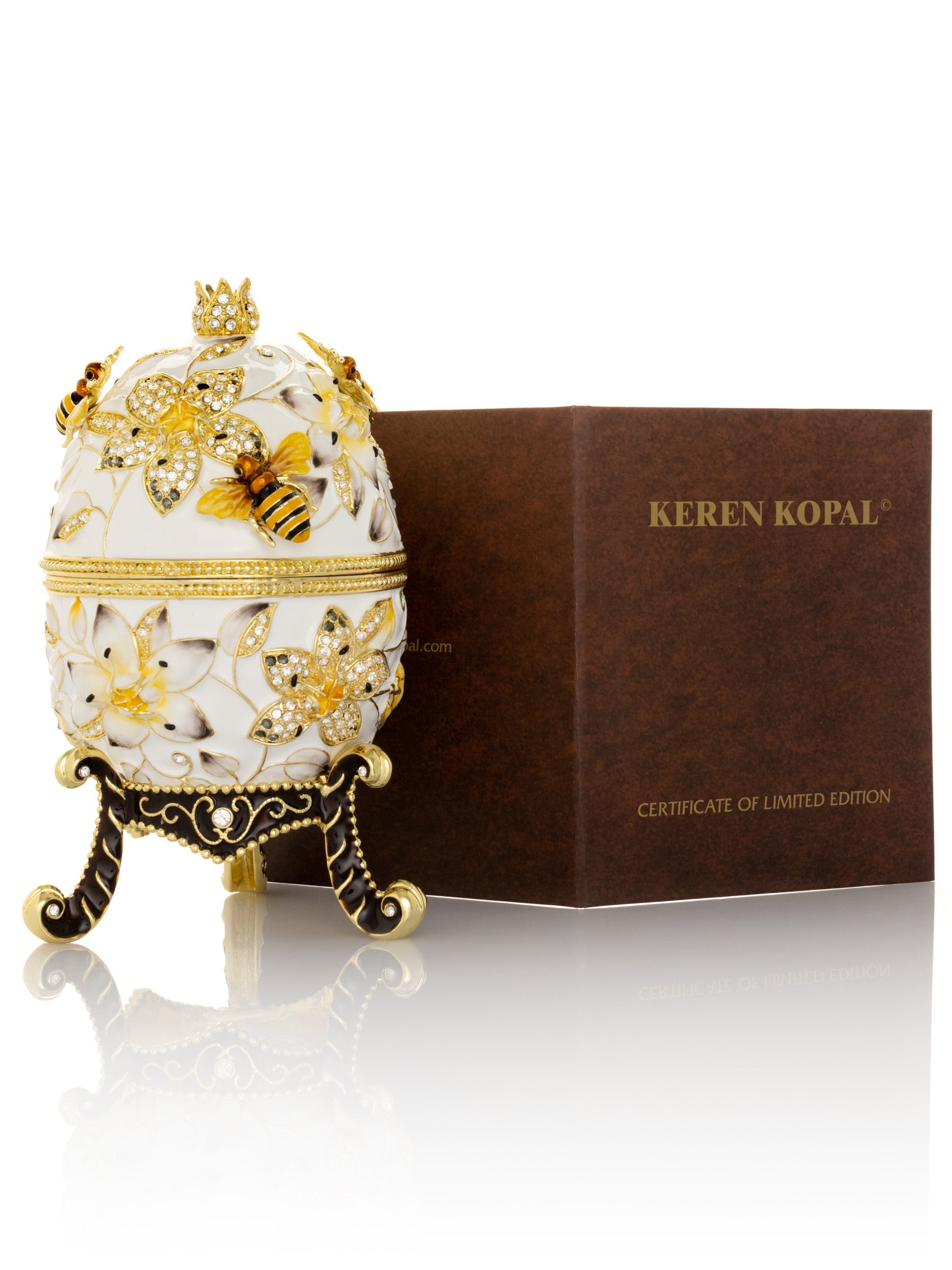 Keren Kopal White Faberge Egg with Bees and Flowers