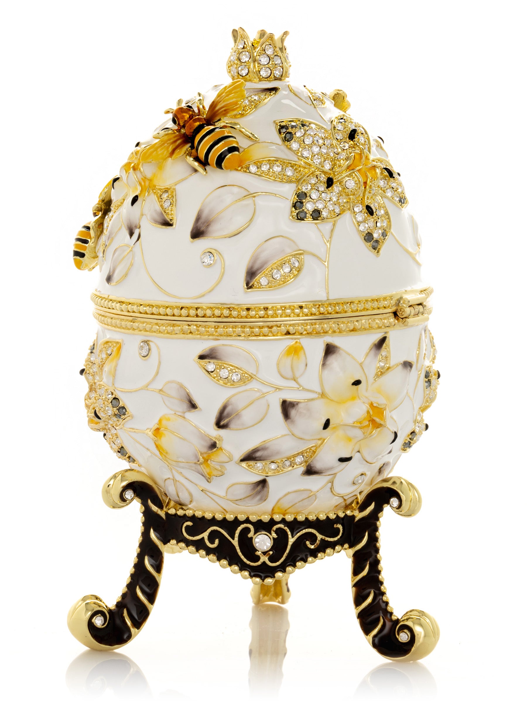 Keren Kopal White Faberge Egg with Bees and Flowers