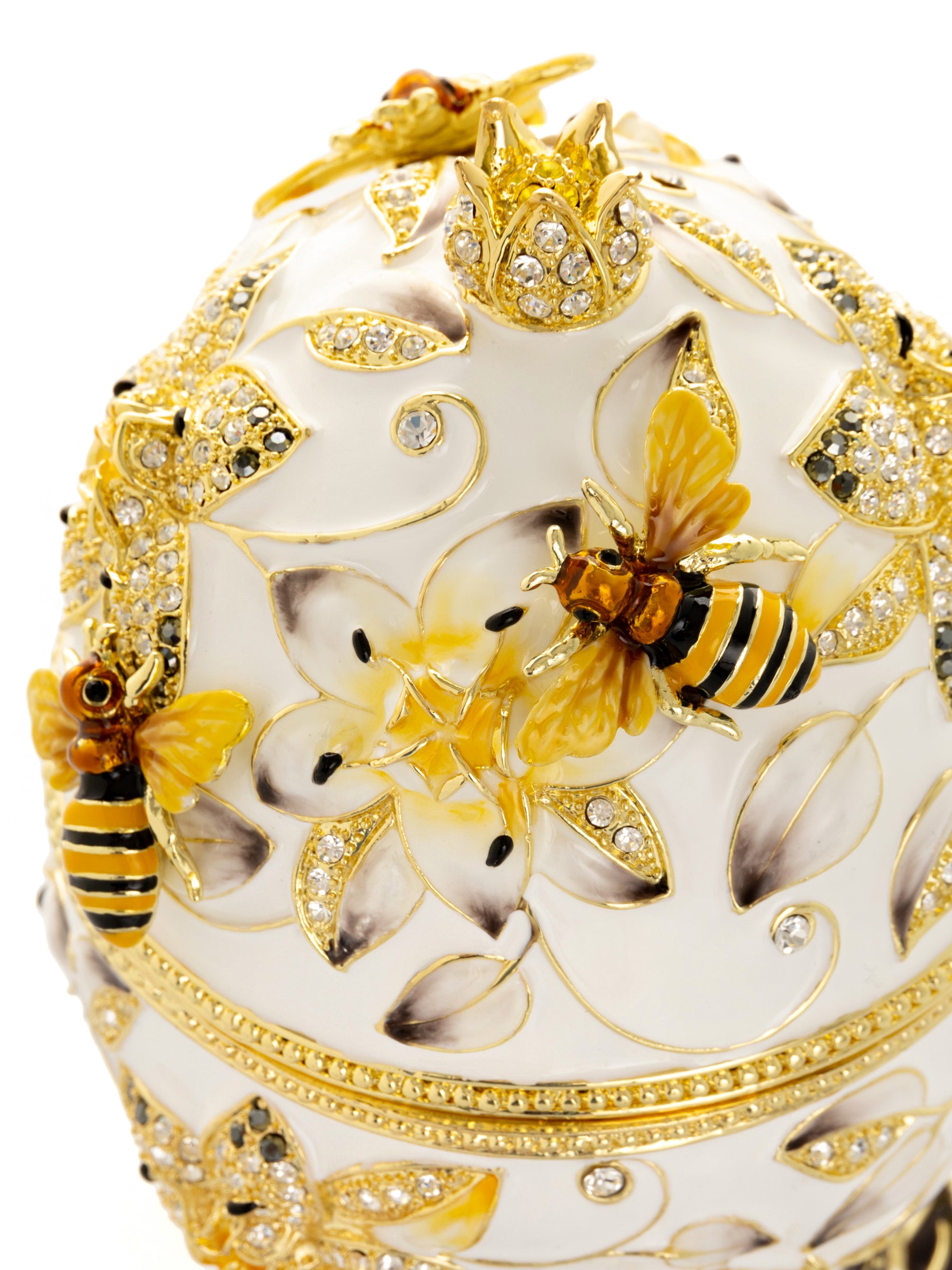 Keren Kopal White Faberge Egg with Bees and Flowers