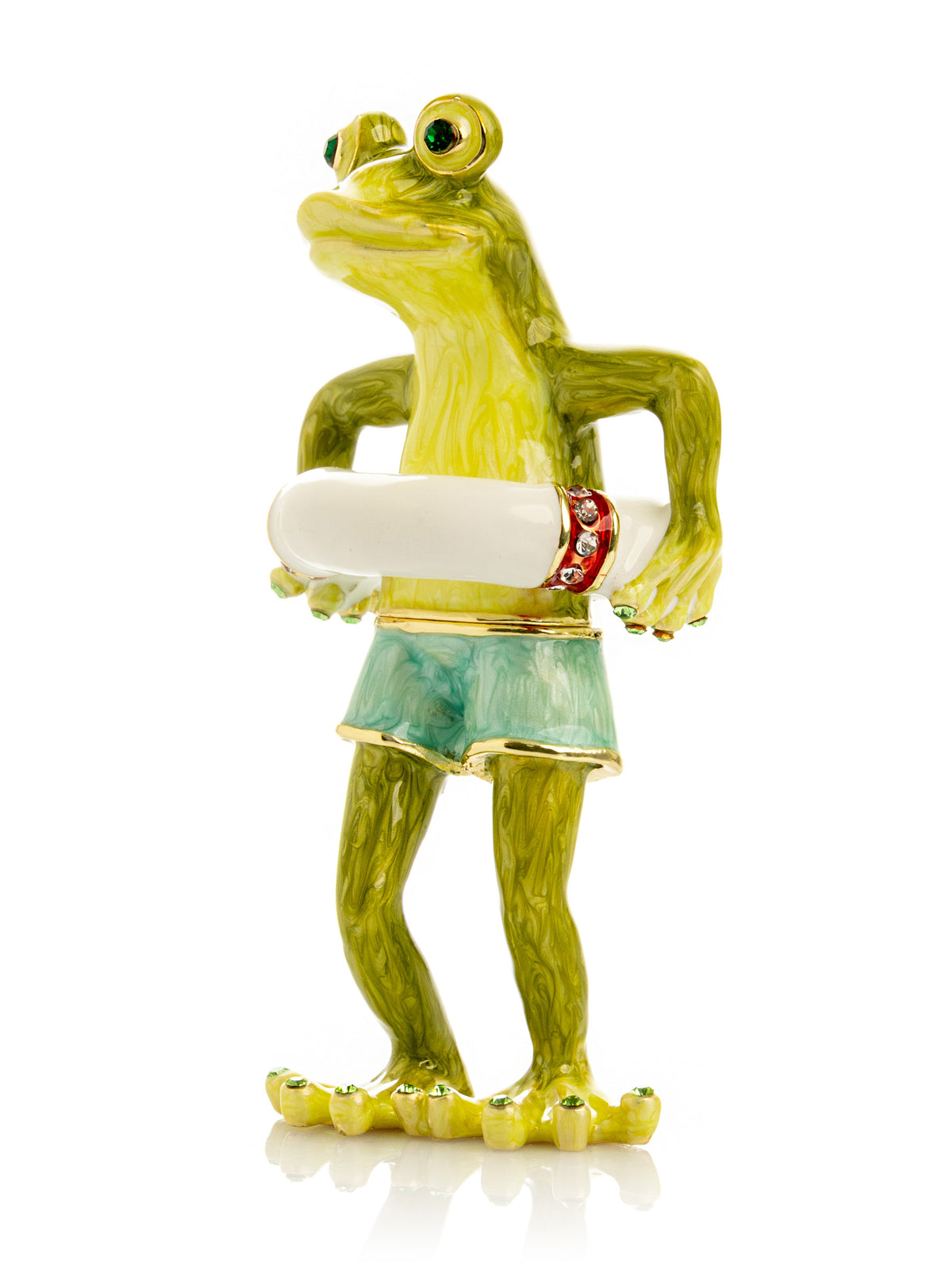 Keren Kopal Green Frog in Swim Trunks Trinket Box