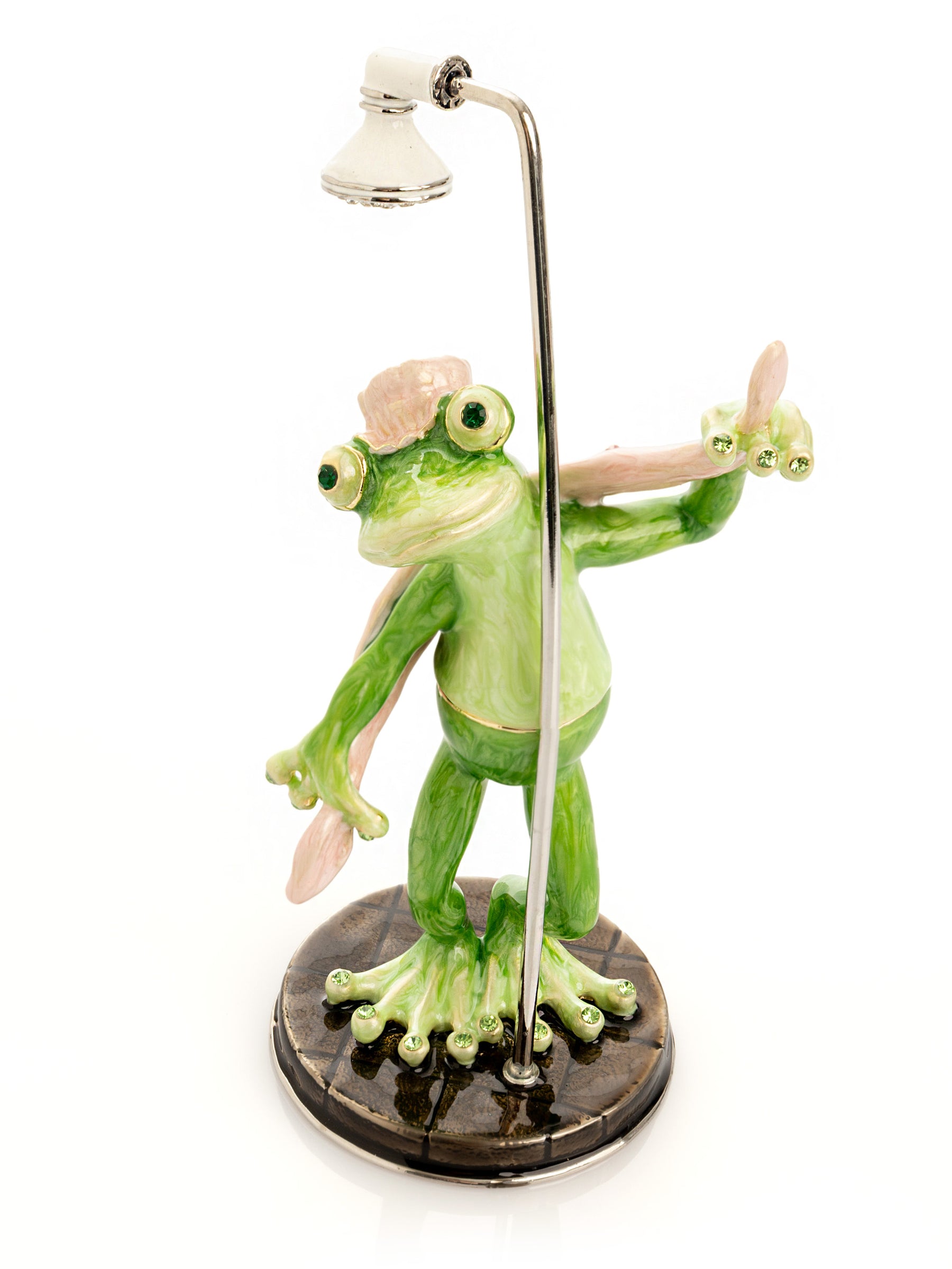 Keren Kopal Frog Taking a Shower Trinket Box with Pink Towel