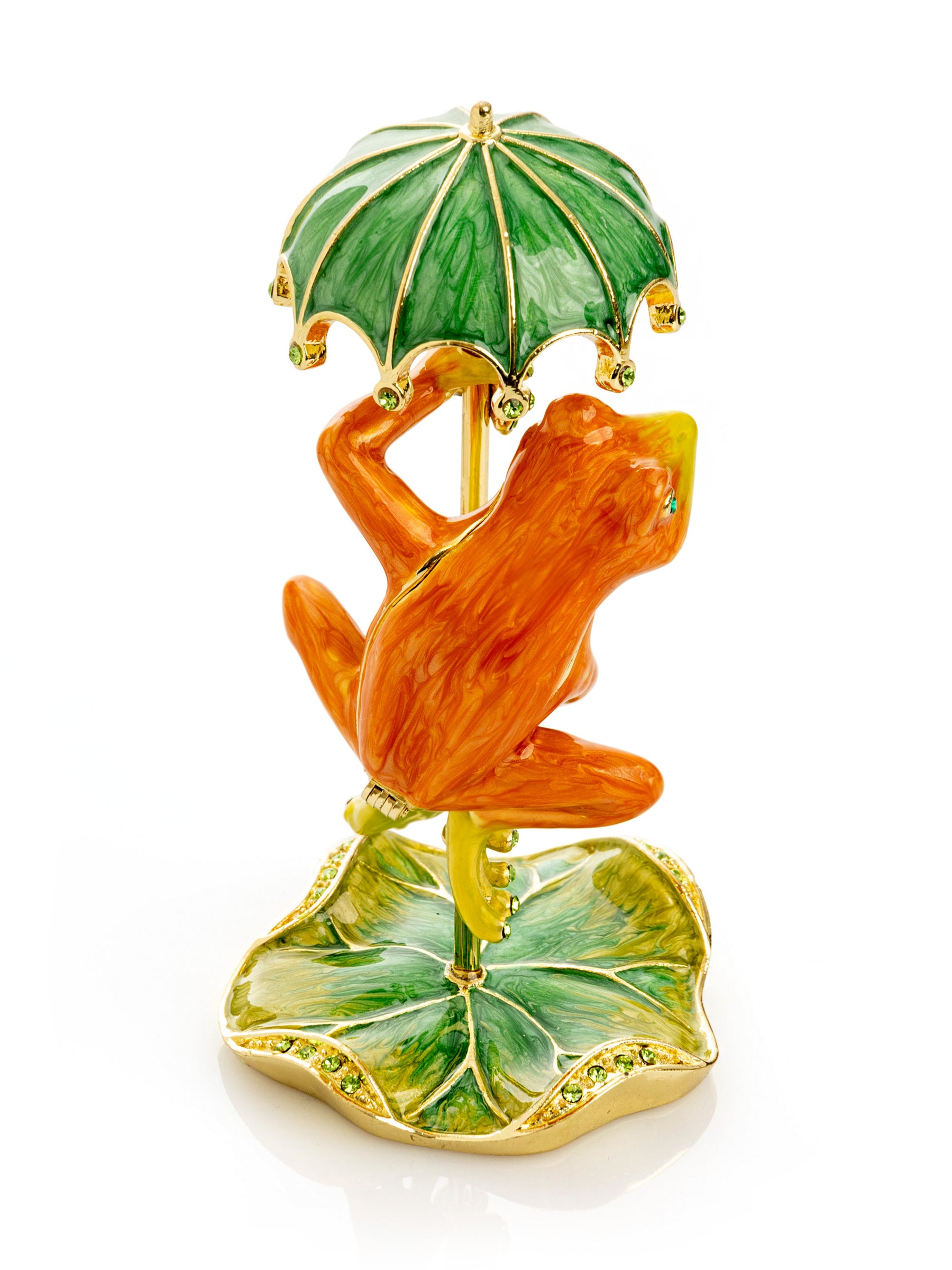 Keren Kopal Rainy Day Orange Frog with Umbrella Trinket Box
