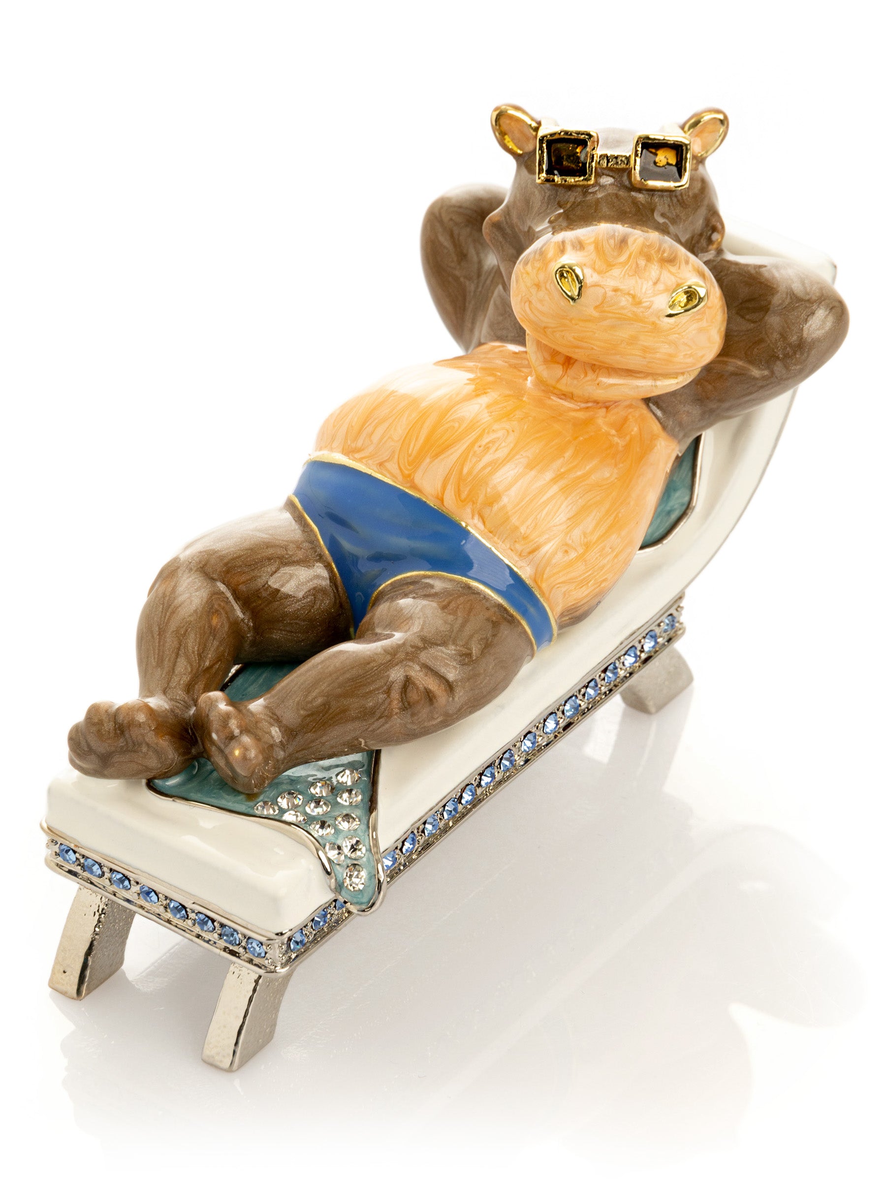 Keren Kopal Relaxing Hippo on Sun Lounger Trinket Box