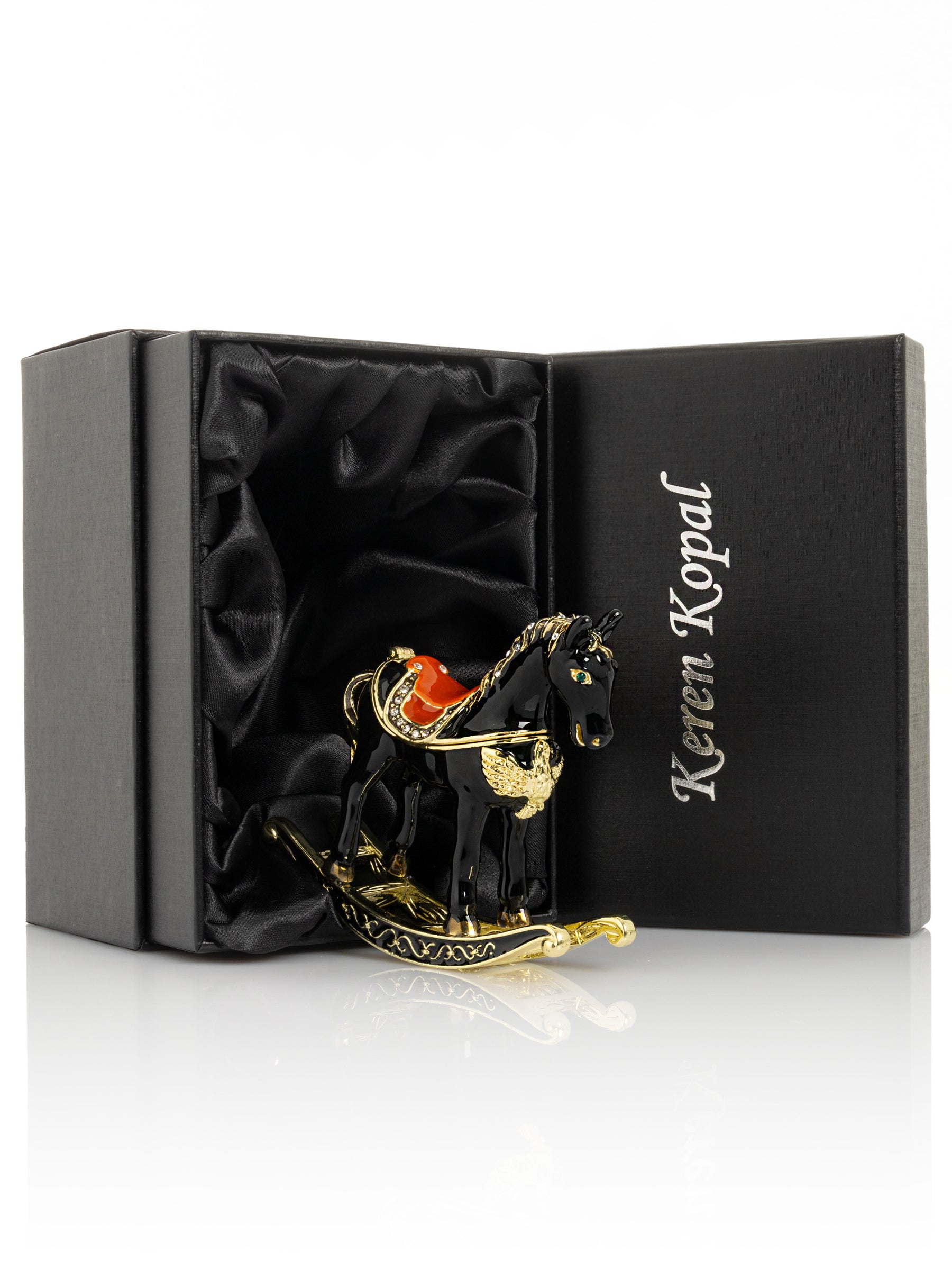 Keren Kopal Black & Gold Vintage Rocking Horse Trinket Box