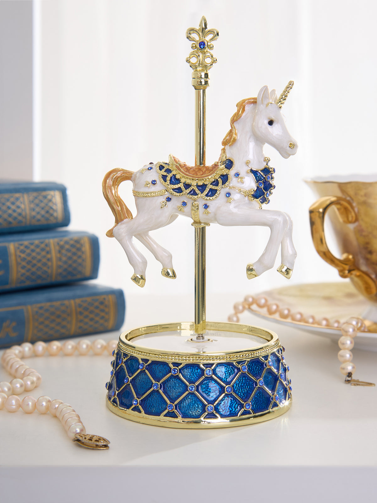 Keren Kopal White Unicorn Carousel Horse Music Box