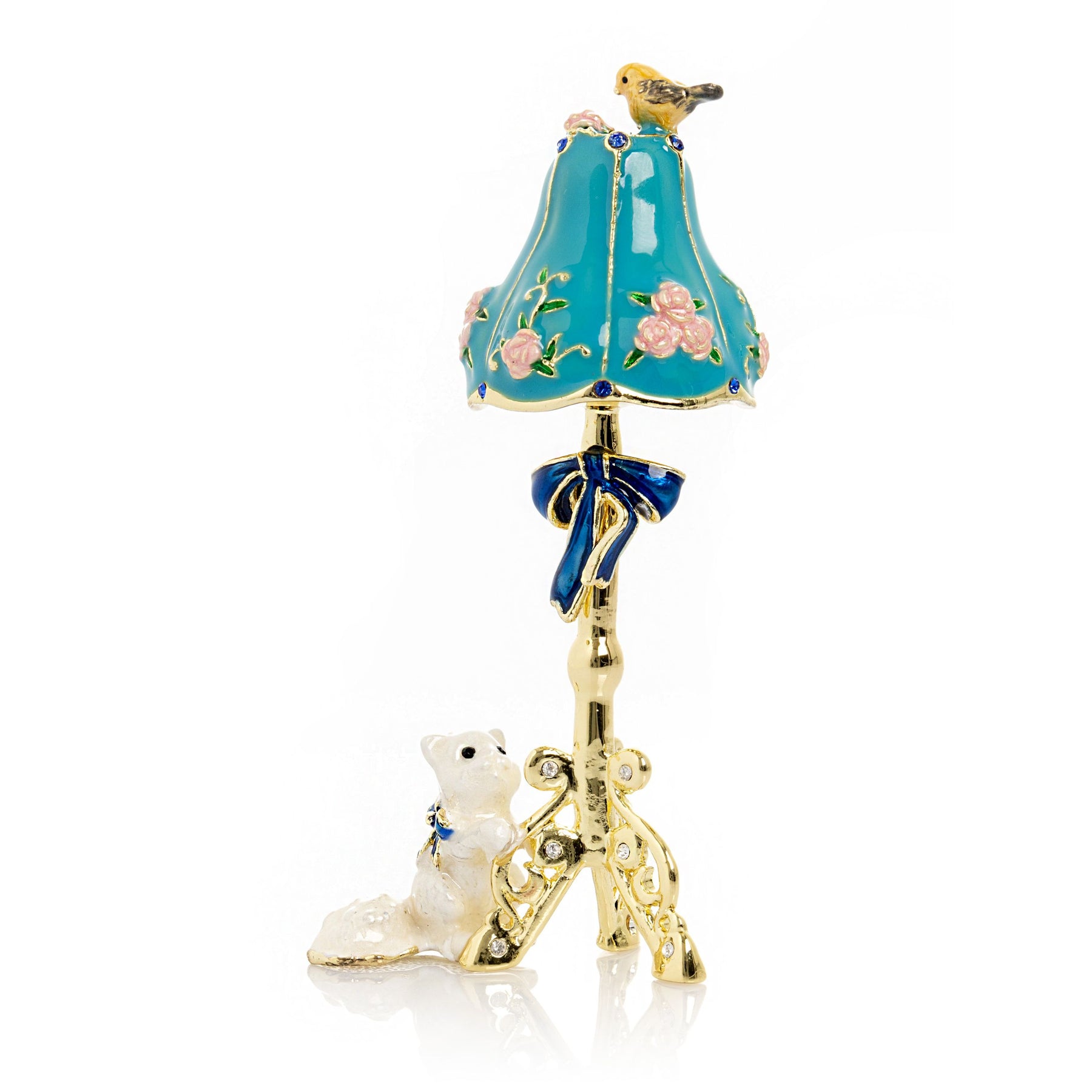 Keren Kopal Gold Standing Lamp with Cat and Bird