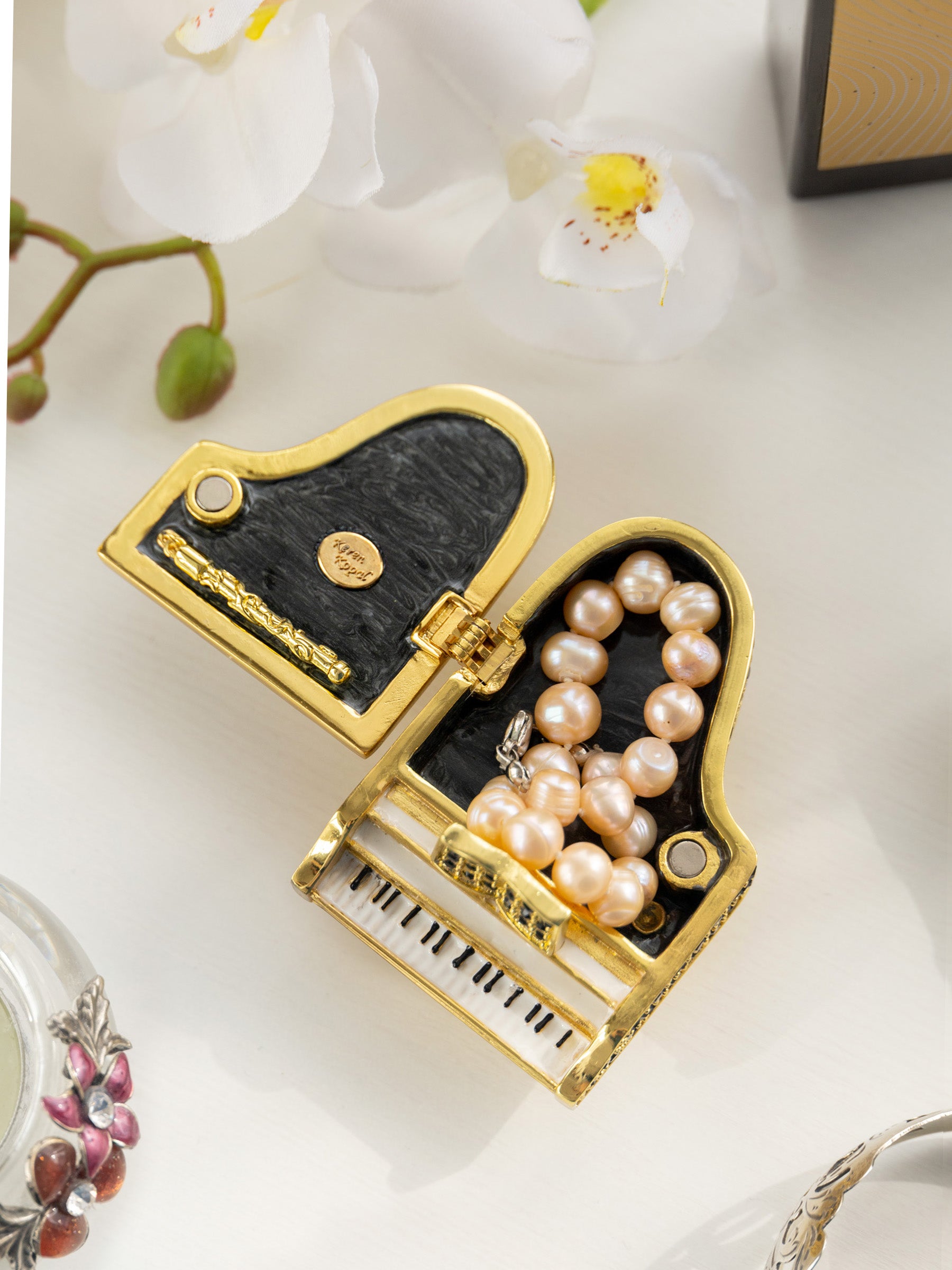 Keren Kopal Golden White Piano with Black Crystals