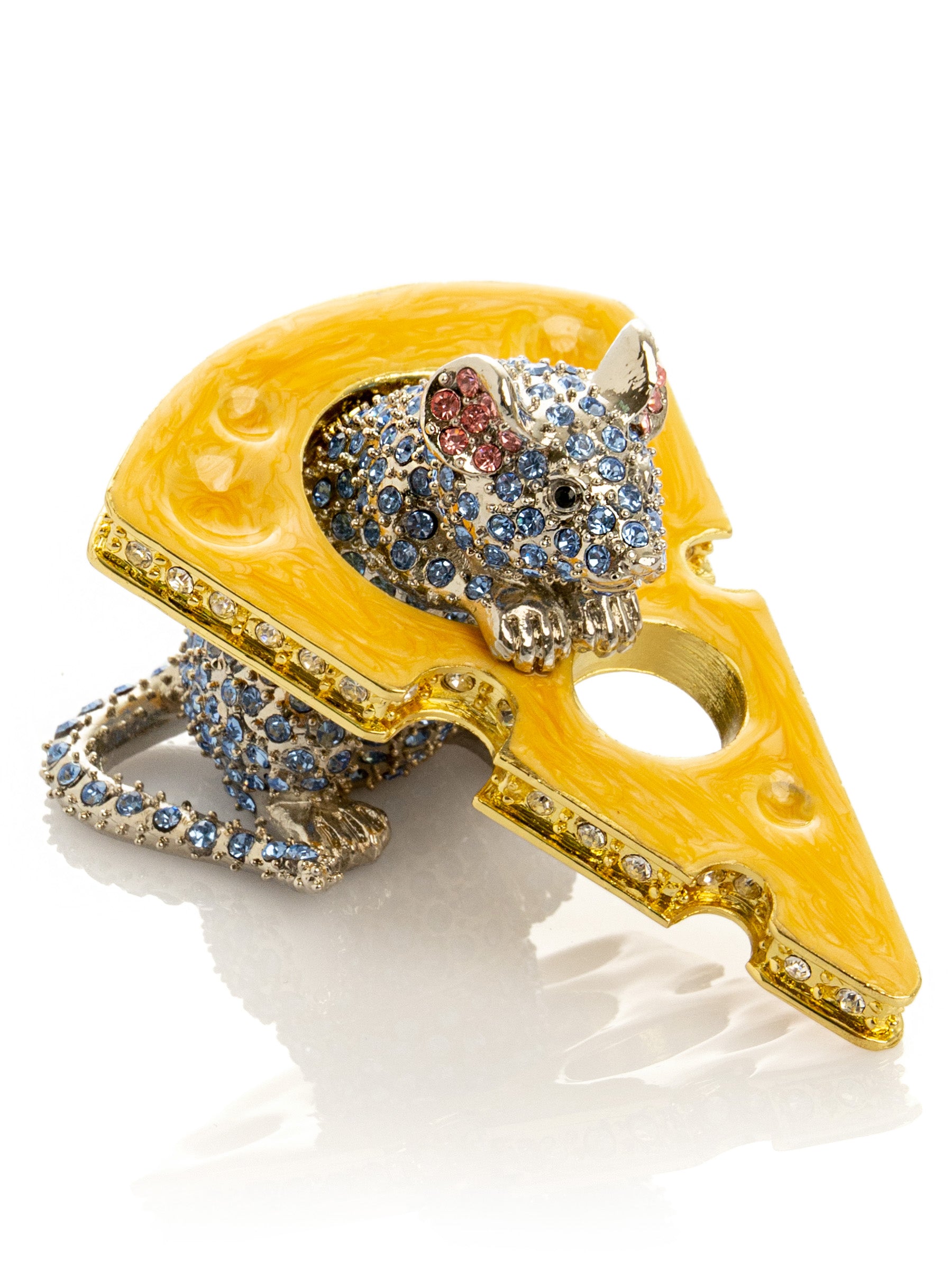 Keren Kopal Sparkling Mouse Peeking from Yellow Cheese Trinket Box