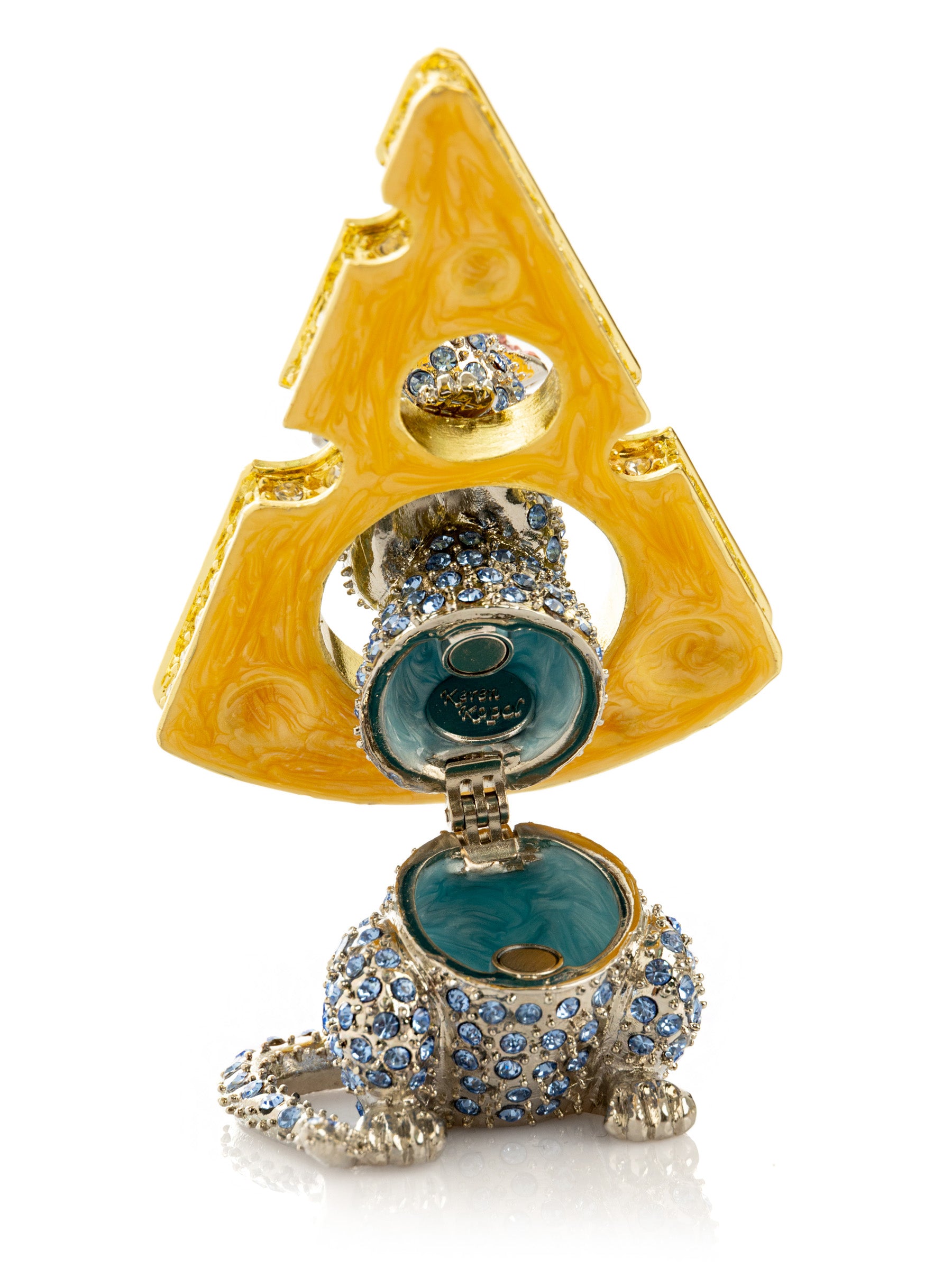 Keren Kopal Sparkling Mouse Peeking from Yellow Cheese Trinket Box