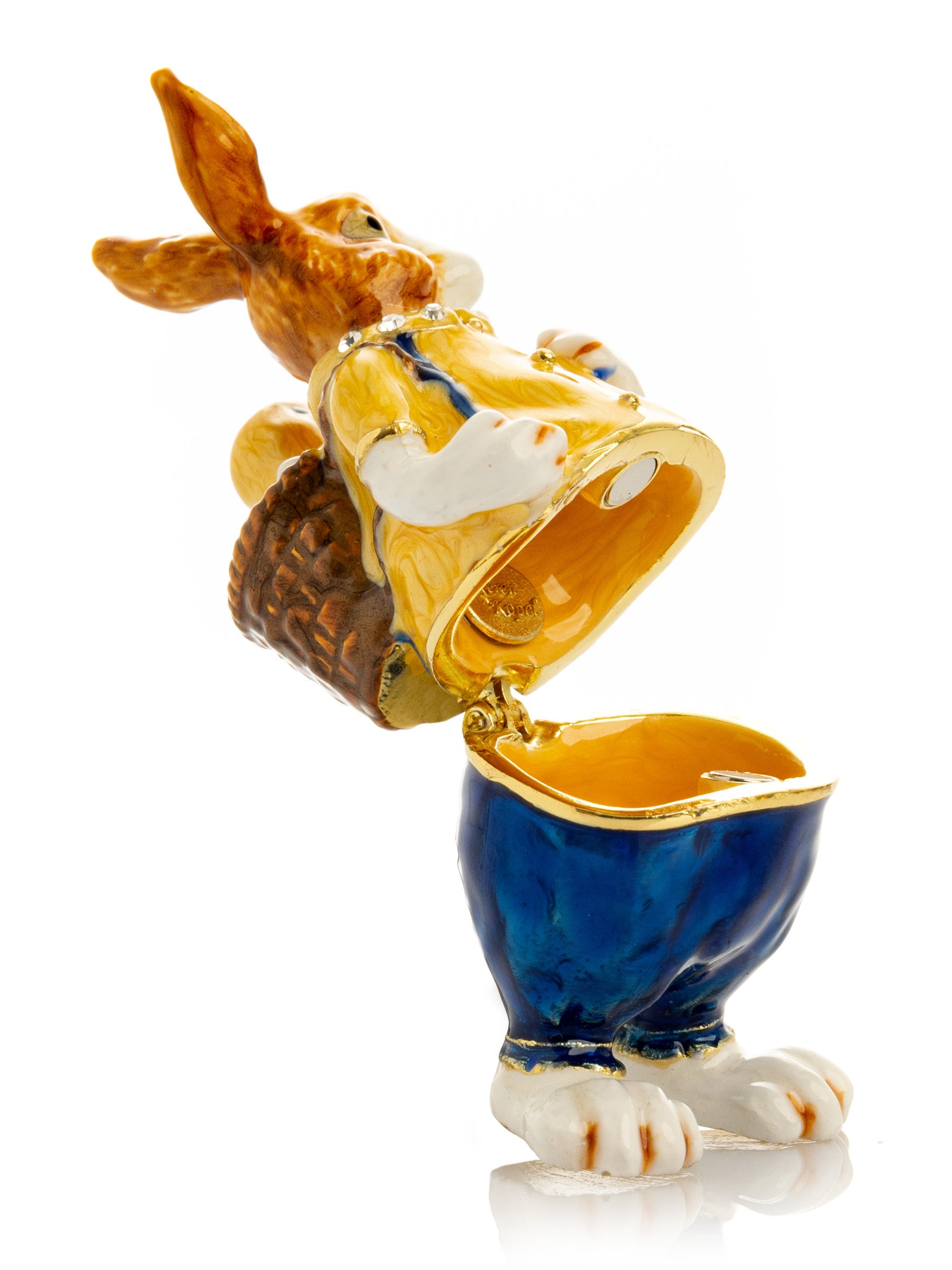 Keren Kopal Easter bunny carrying a baby chick on a basket